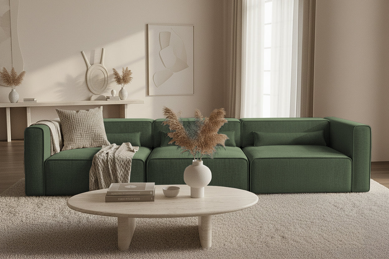 Canapea Extensibilă 4 locuri ZANETTO, cu 3 lăzi depozitare, 340x100x70 cm, #color_Verde-Onyx