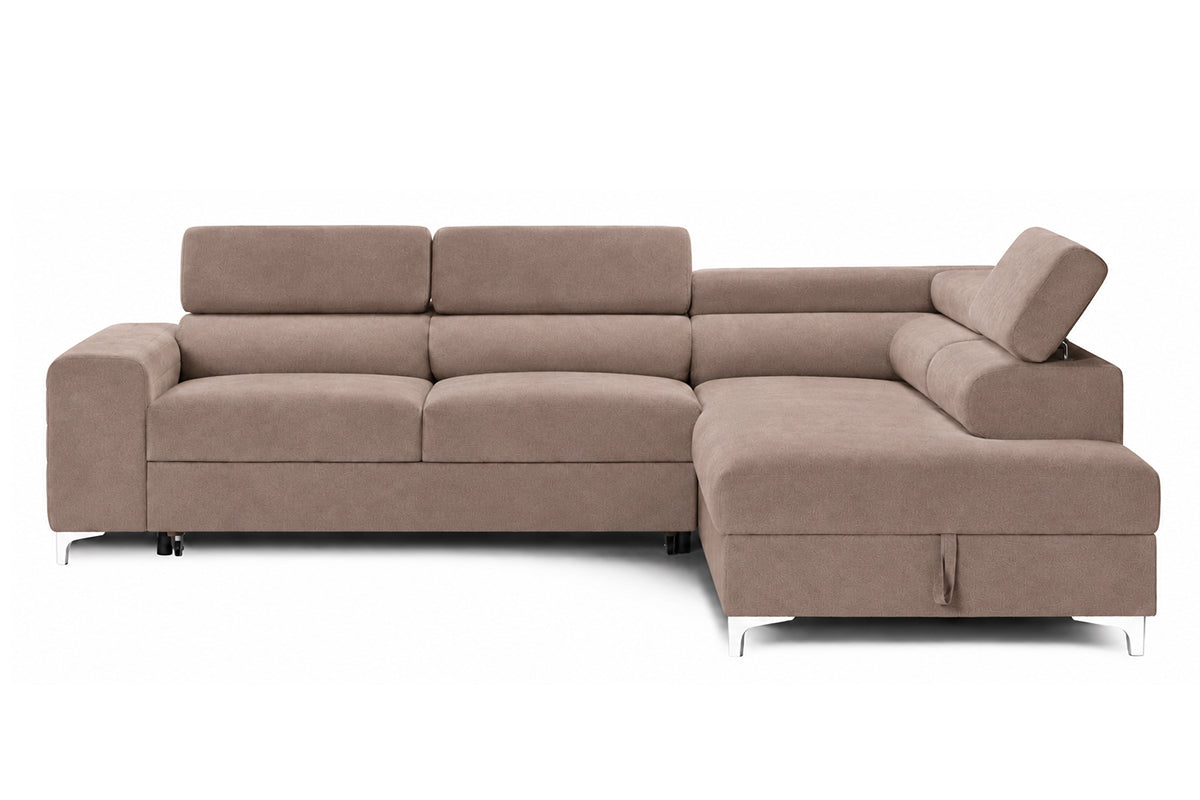 Colțar Extensibil TIME, cu lada depozitare, tetiere reglabile, varianta pe dreapta, 285x220x95 cm, Maro Deschis - Outlet