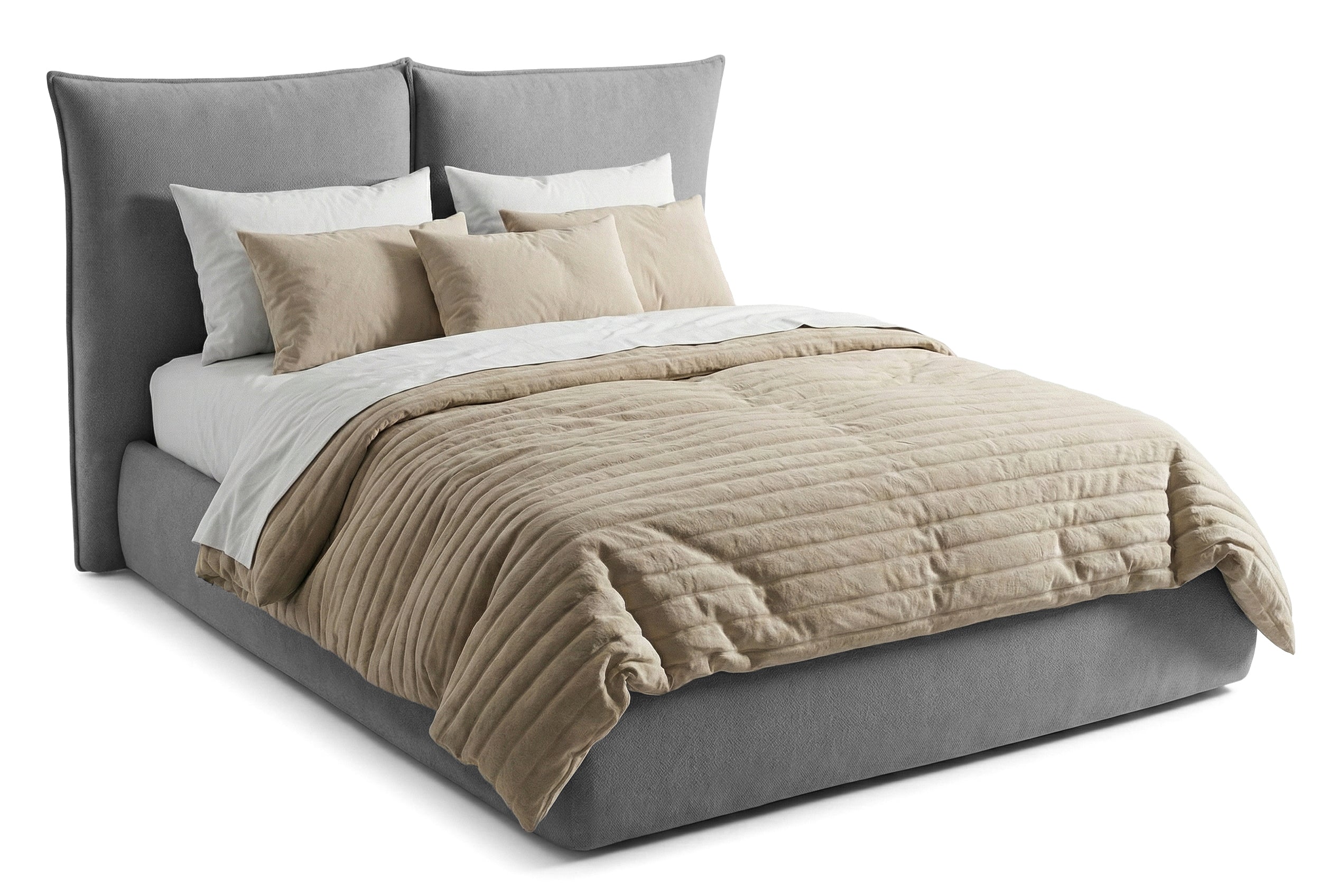 Pat Tapițat Rossi, cu somieră fixă și tăblie înaltă, gri inchis, #color_Gri-Inchis-Loft