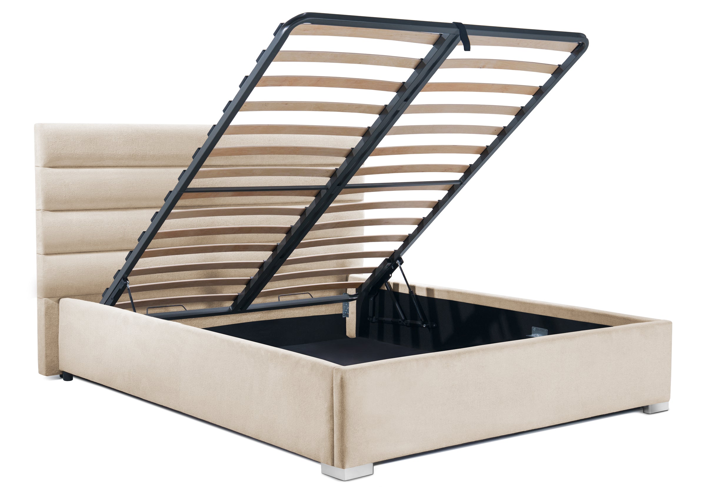 Pat Tapițat DIESIS , cu somieră rabatabilă și ladă de depozitare, #color_Crem-Mystery