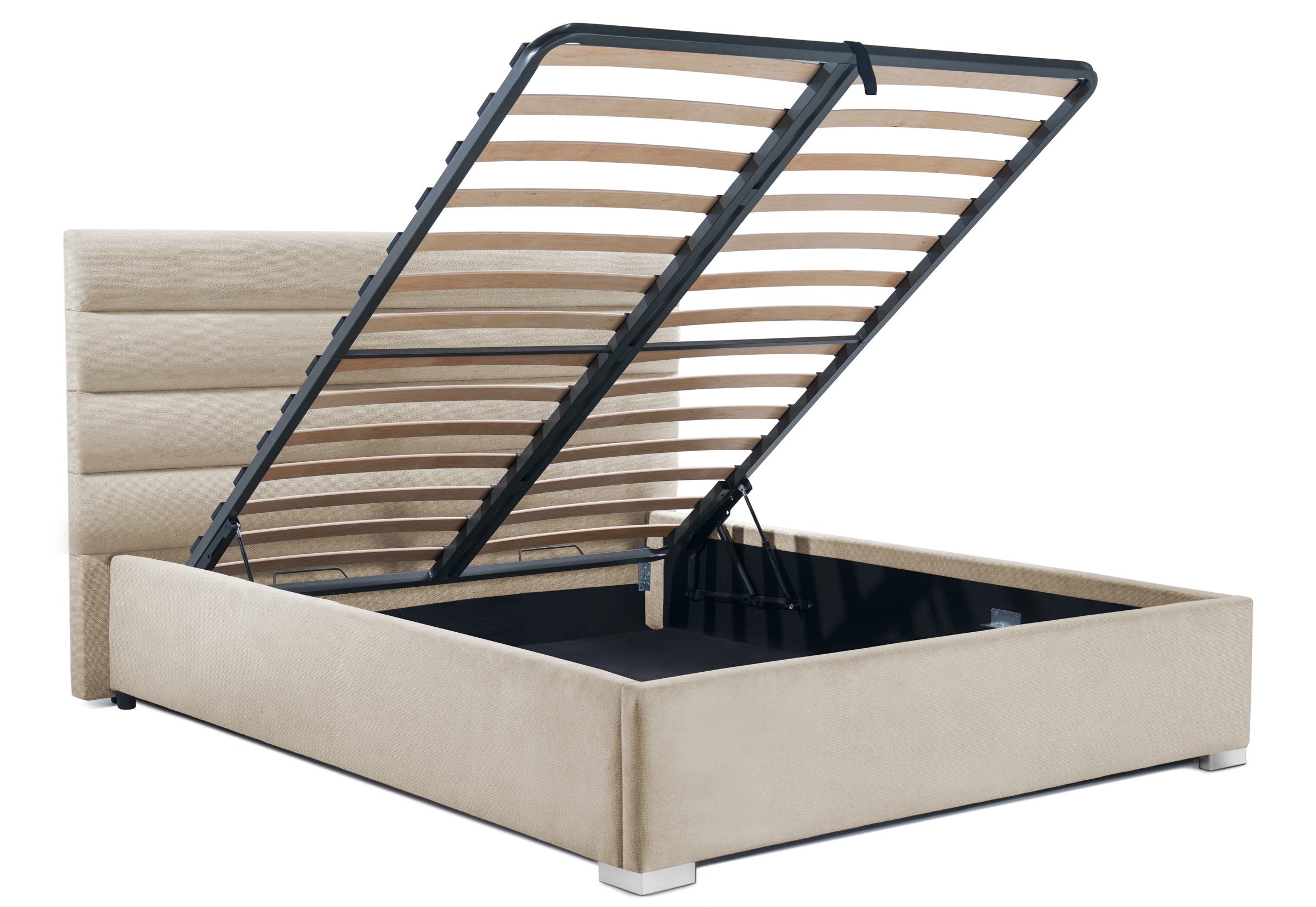 Pat Tapițat DIESIS , cu somieră rabatabilă și ladă de depozitare, #color_Bej-Mystery