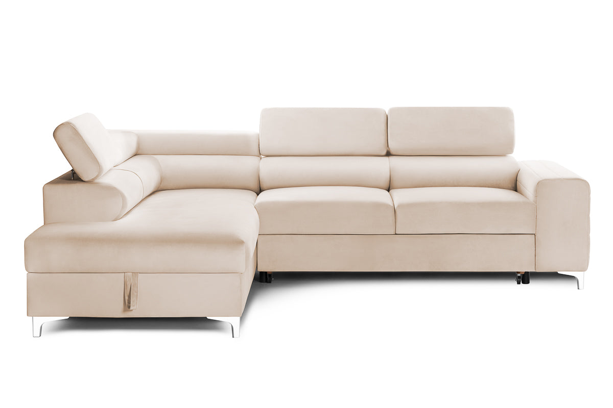 Colțar Extensibil TIME, cu lada depozitare, tetiere reglabile, 285x220x95 cm, #color_Bej-Velluto