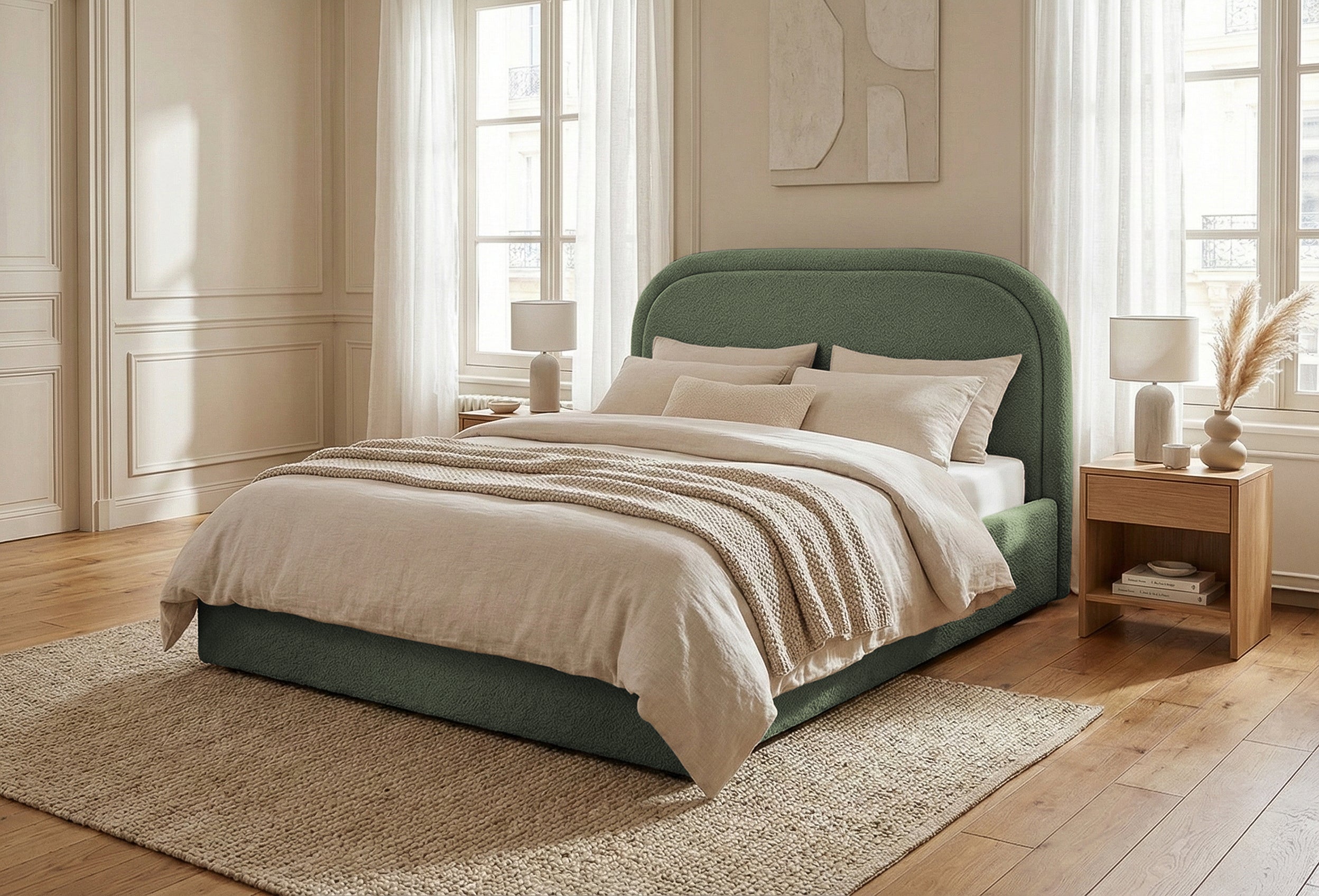 Pat Tapițat Cloud, cu somieră rabatabilă și ladă de depozitare, #color_Anthology-Verde