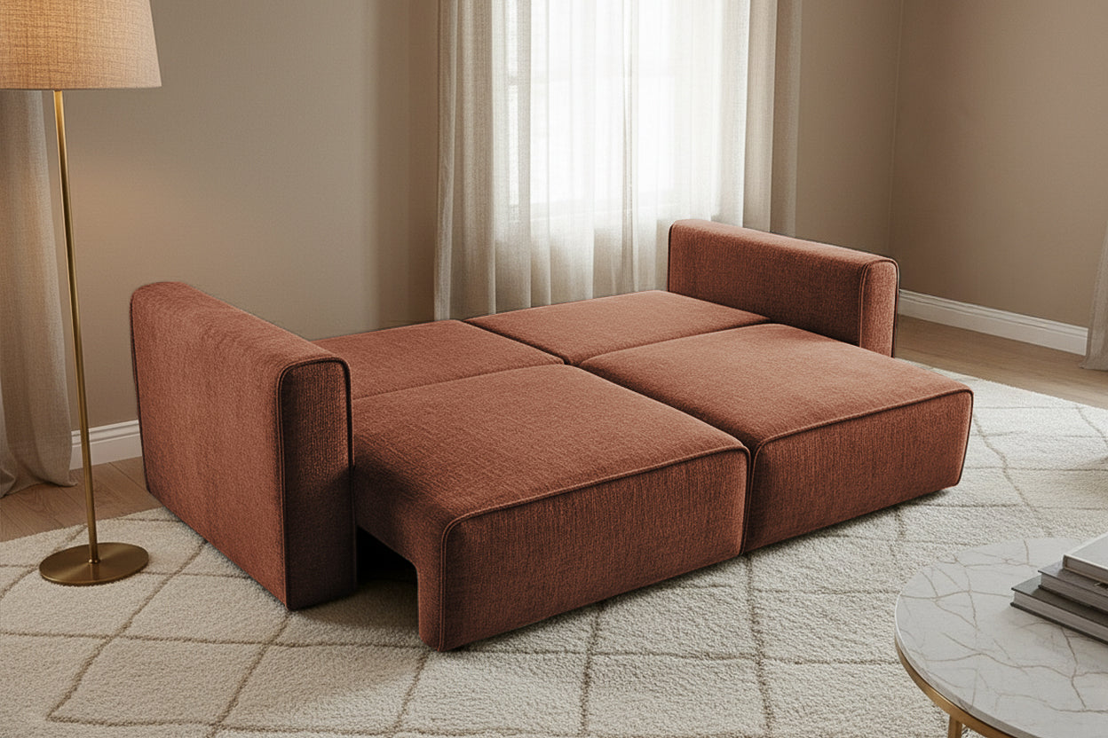 Canapea Extensibilă 3 locuri ZANETTO, cu 2 lăzi depozitare, 240x100x70 cm, #color_Bordeaux-Onyx