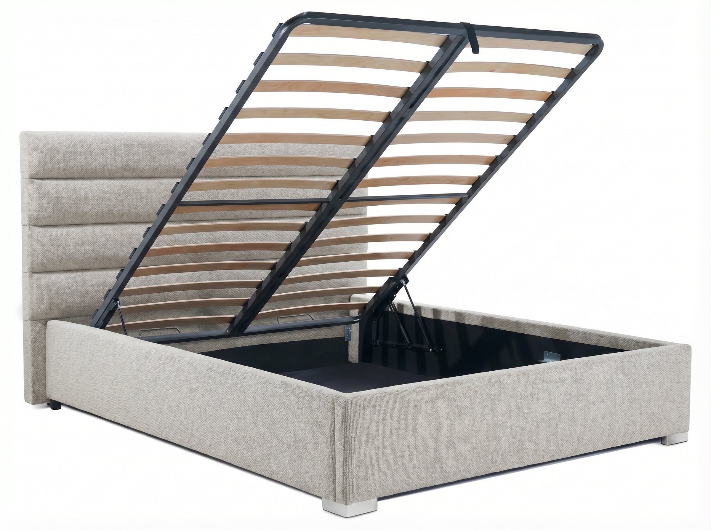 Pat Tapițat DIESIS , cu somieră rabatabilă și ladă de depozitare, 160x200 cm Crem - Outlet