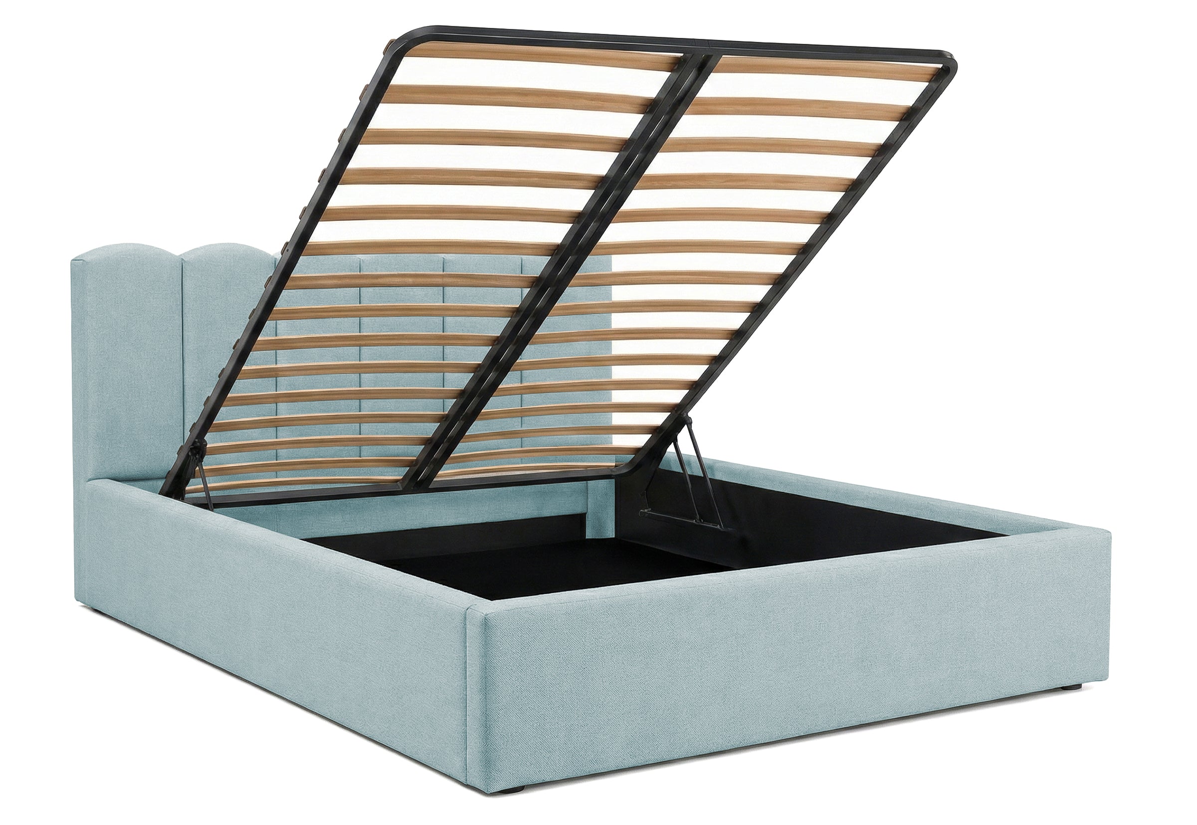 Pat Tapițat PRINCESS, cu somieră rabatabilă și ladă de depozitare, #color_Albastru-Deschis-Mystery