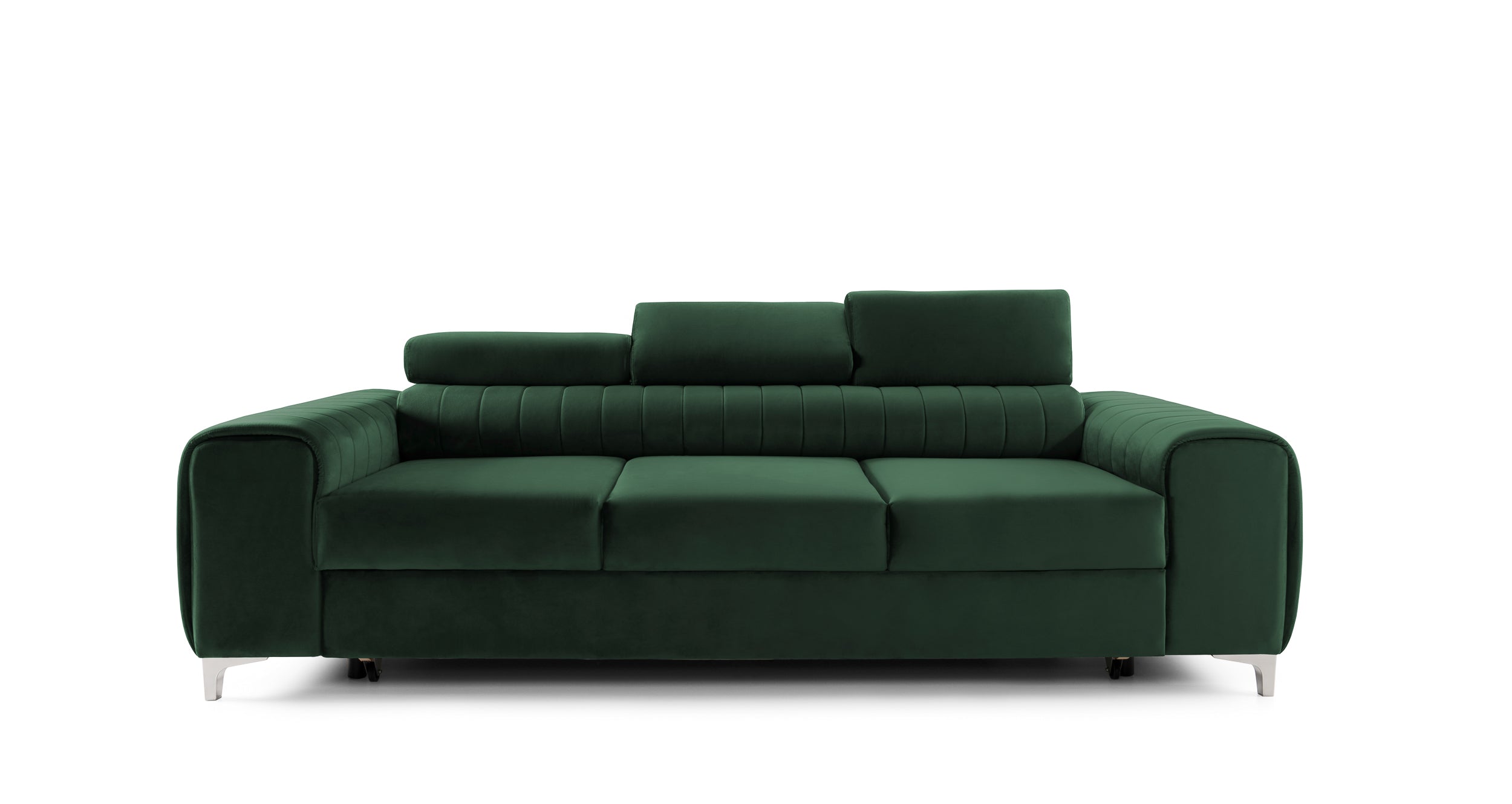 Canapea Extensibilă 3 locuri TIME, cu tetiere reglabile, cu suport lombar, 255x97x94 cm #color_Verde-Padure-Velluto