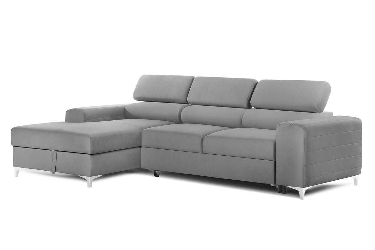 Colțar Extensibil LOFT, cu lada depozitare, tetiere reglabile, 295x170x95 cm, #color_Gri-Silver-Velluto