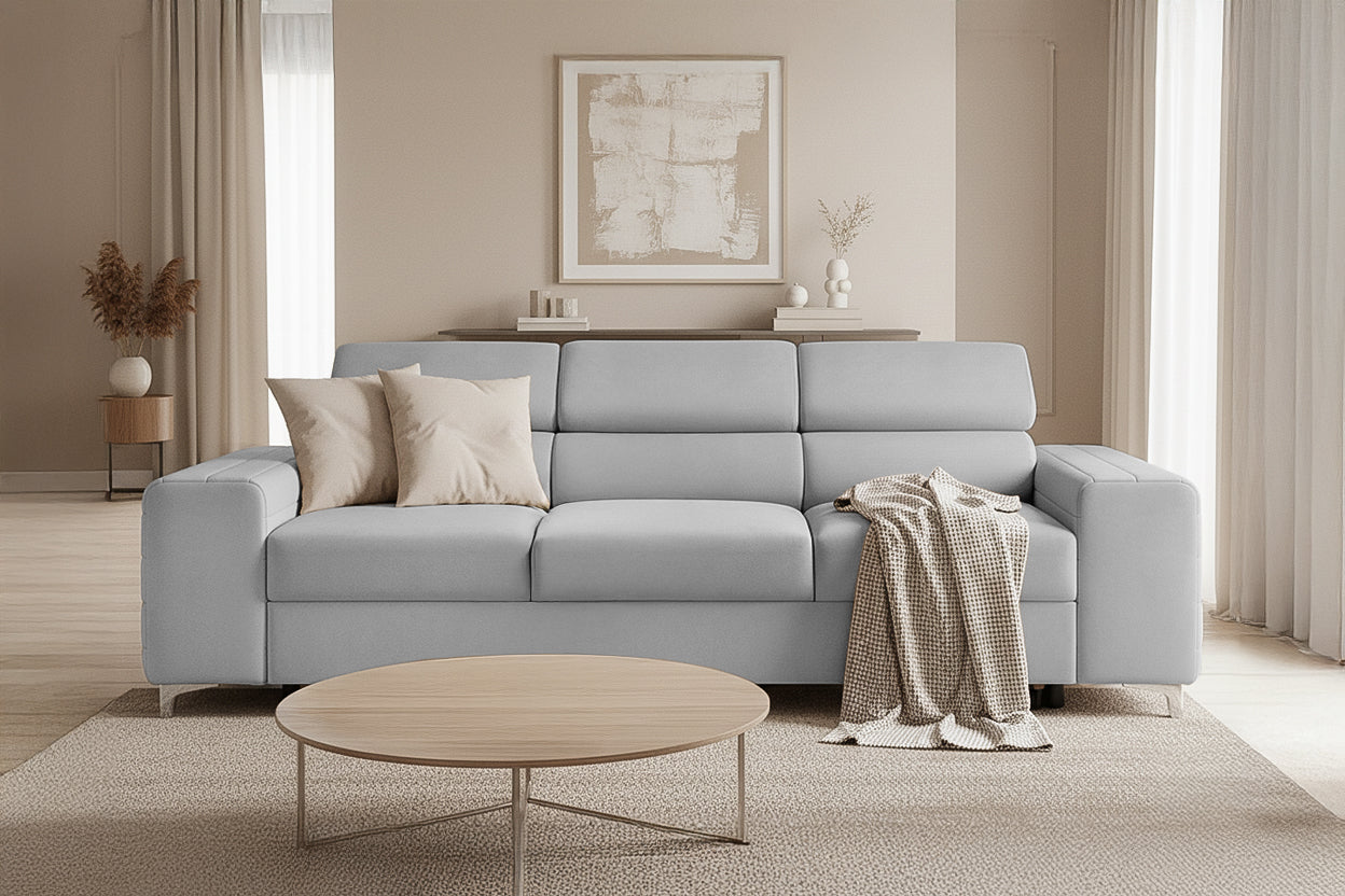 Canapea Extensibilă 3 locuri TIME, cu tetiere reglabile, cu suport lombar, 255x97x94 cm #color_Gri-Silver-Velluto