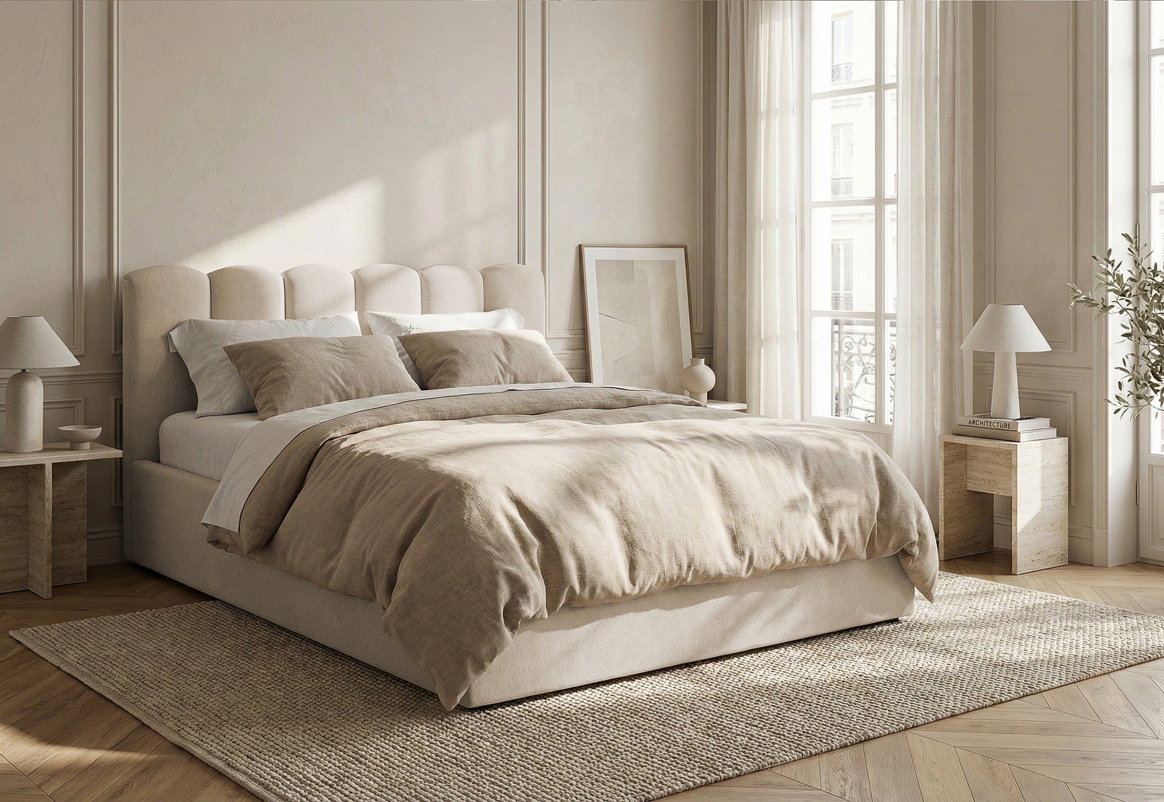 Pat Tapițat PRINCESS, cu somieră rabatabilă și ladă de depozitare, #color_Bej-Mystery