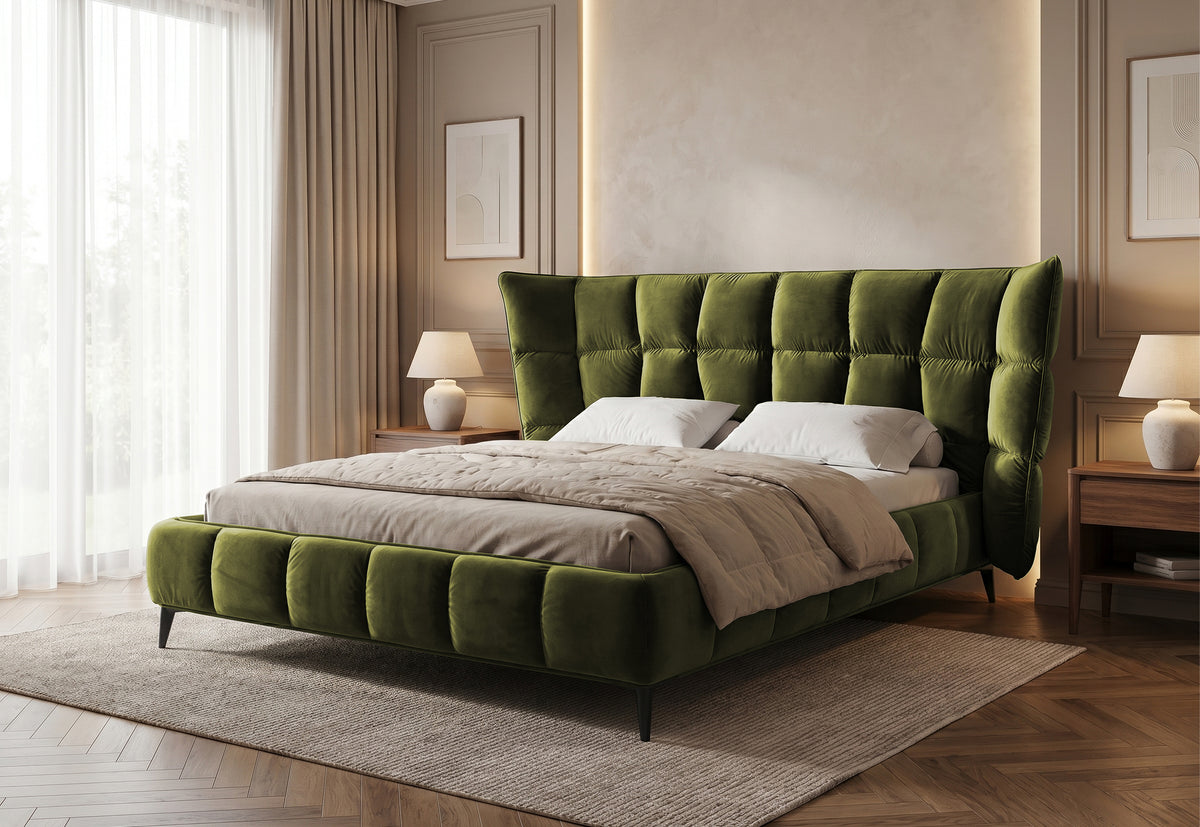 Pat Tapițat Ador, cu somieră fixă, #color_Verde-Olive-Velluto