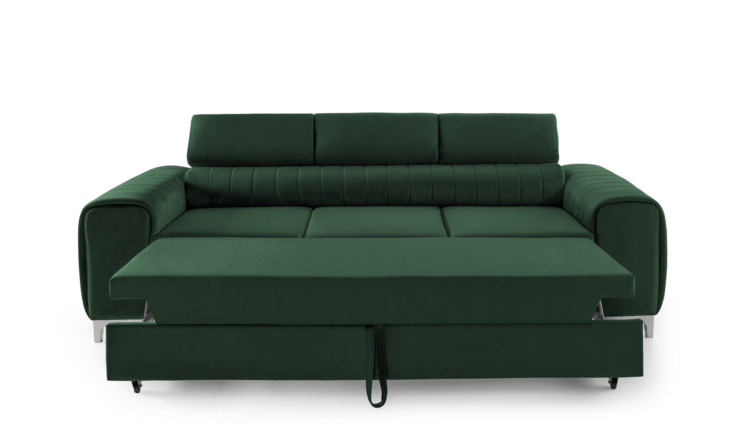 Canapea Extensibilă 3 locuri TIME, cu tetiere reglabile, cu suport lombar, 255x97x94 cm #color_Verde-Padure-Velluto