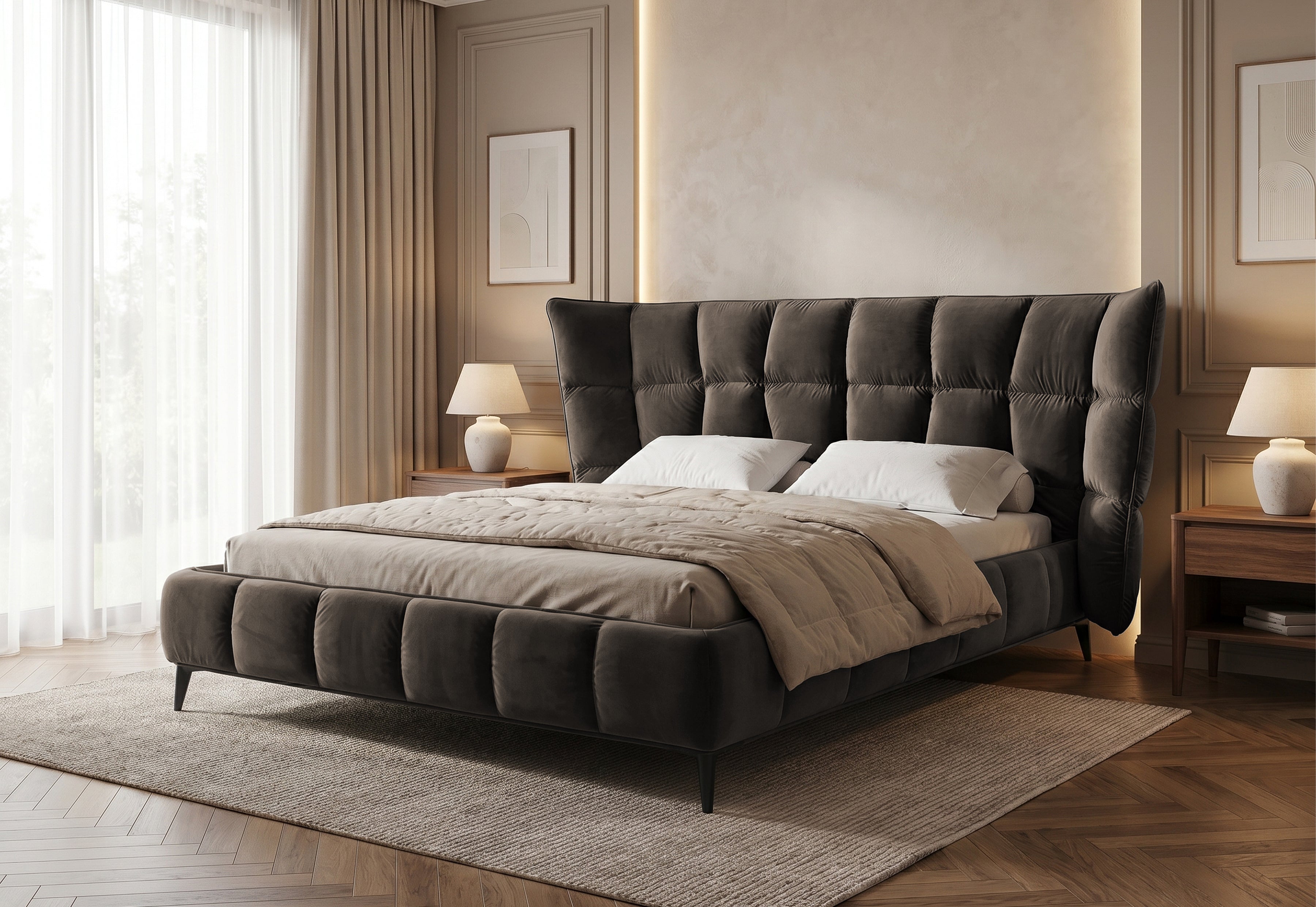 Pat Tapițat Ador, cu somieră fixă, #color_Taupe-Velluto