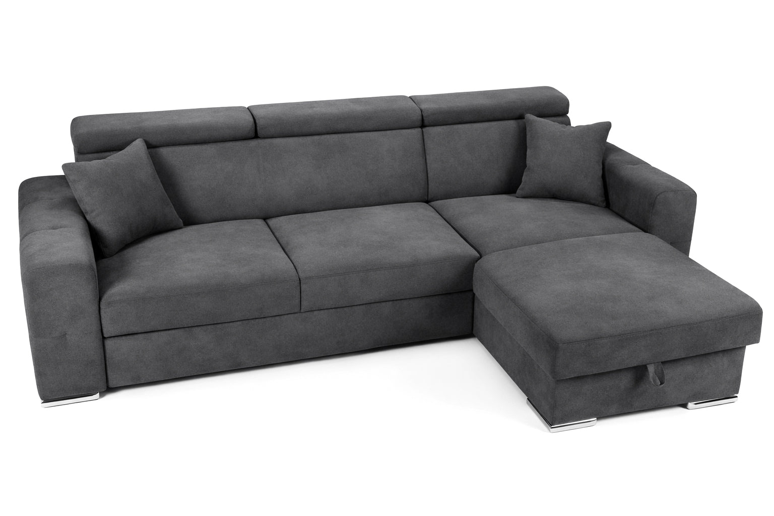 Colțar Extensibil BELLAGIO, șezlong interschimbabil, cu ladă de depozitare, cu tetiere reglabile, 280x170x100, Antracit - Outlet