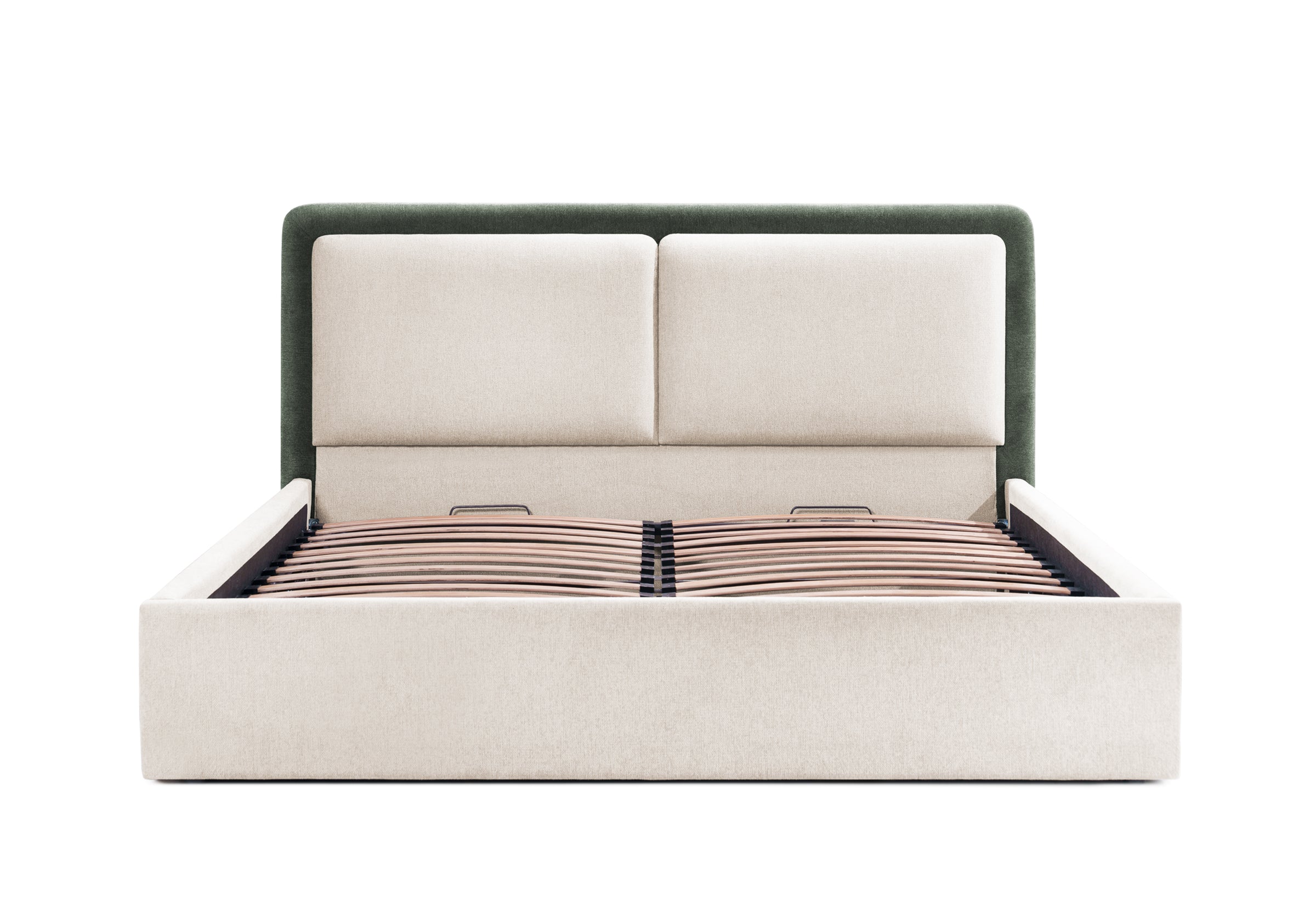 Pat Tapițat PIEMONTE, cu somieră rabatabilă și ladă de depozitare, #color_loft-verde-inchis-crem