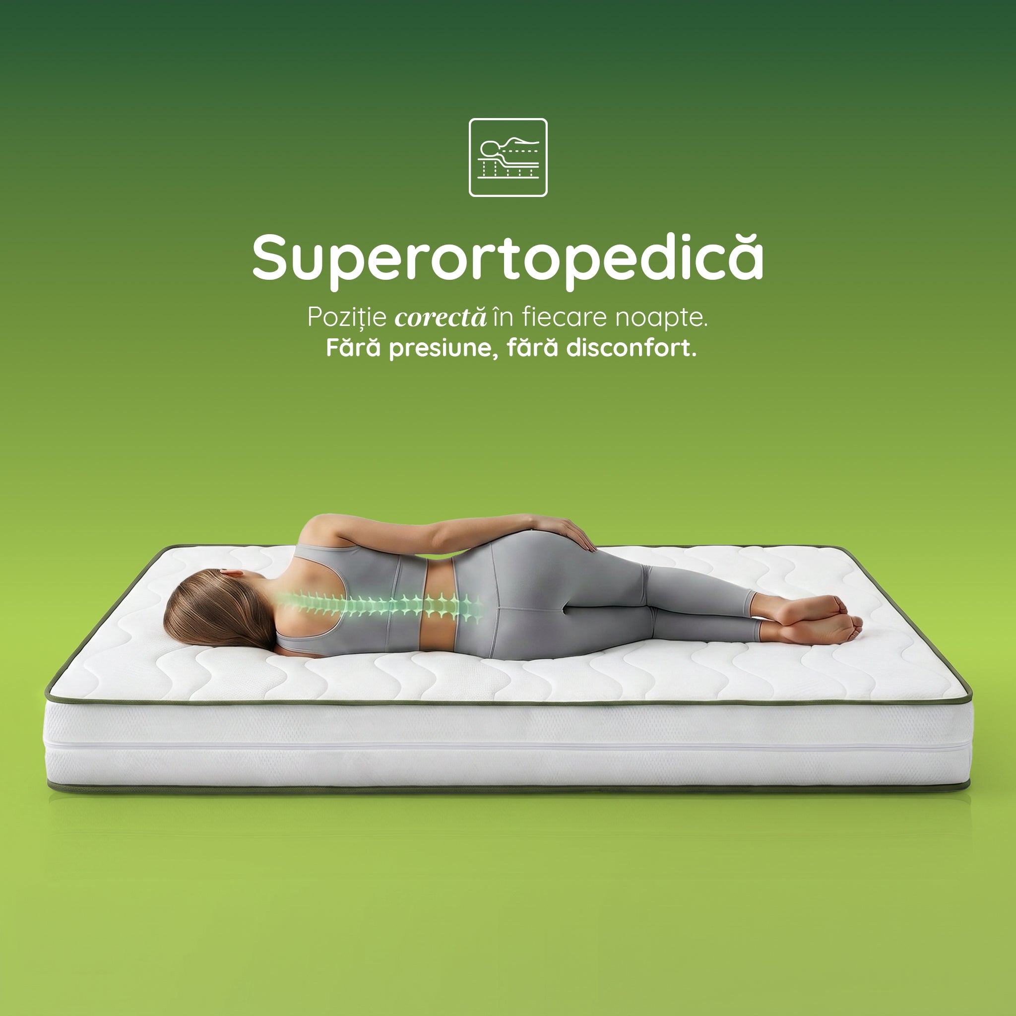 Saltea HYGENE THERAPY, spumă poliuretanică, reversibilă,  husă detașabilă cu fermoar, lavabilă, superortopedică, Grosime 22 cm - Prestige Home