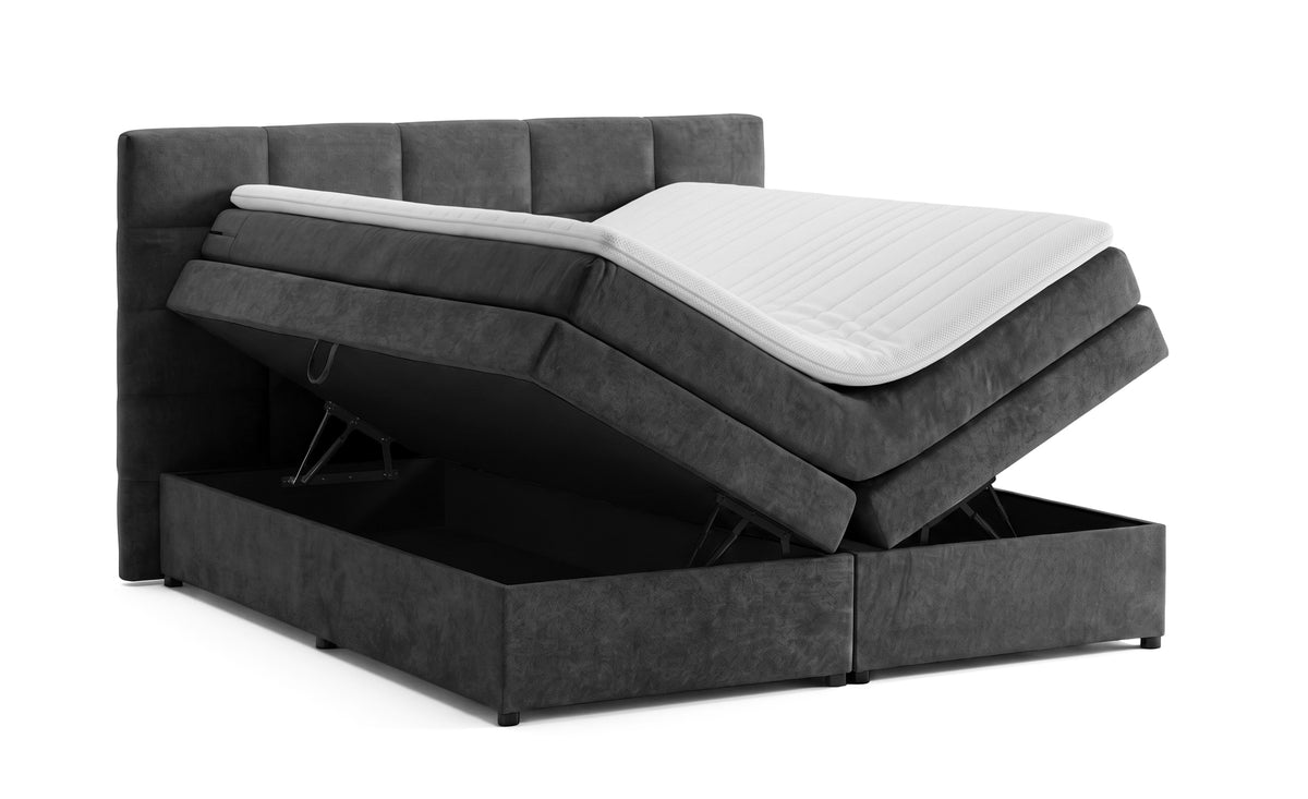 Pat Boxspring Gibson, cu lada de depozitare, Bej, Prestigehome.ro, Prestige, #Color_Gri-Inchis-Enjoy
