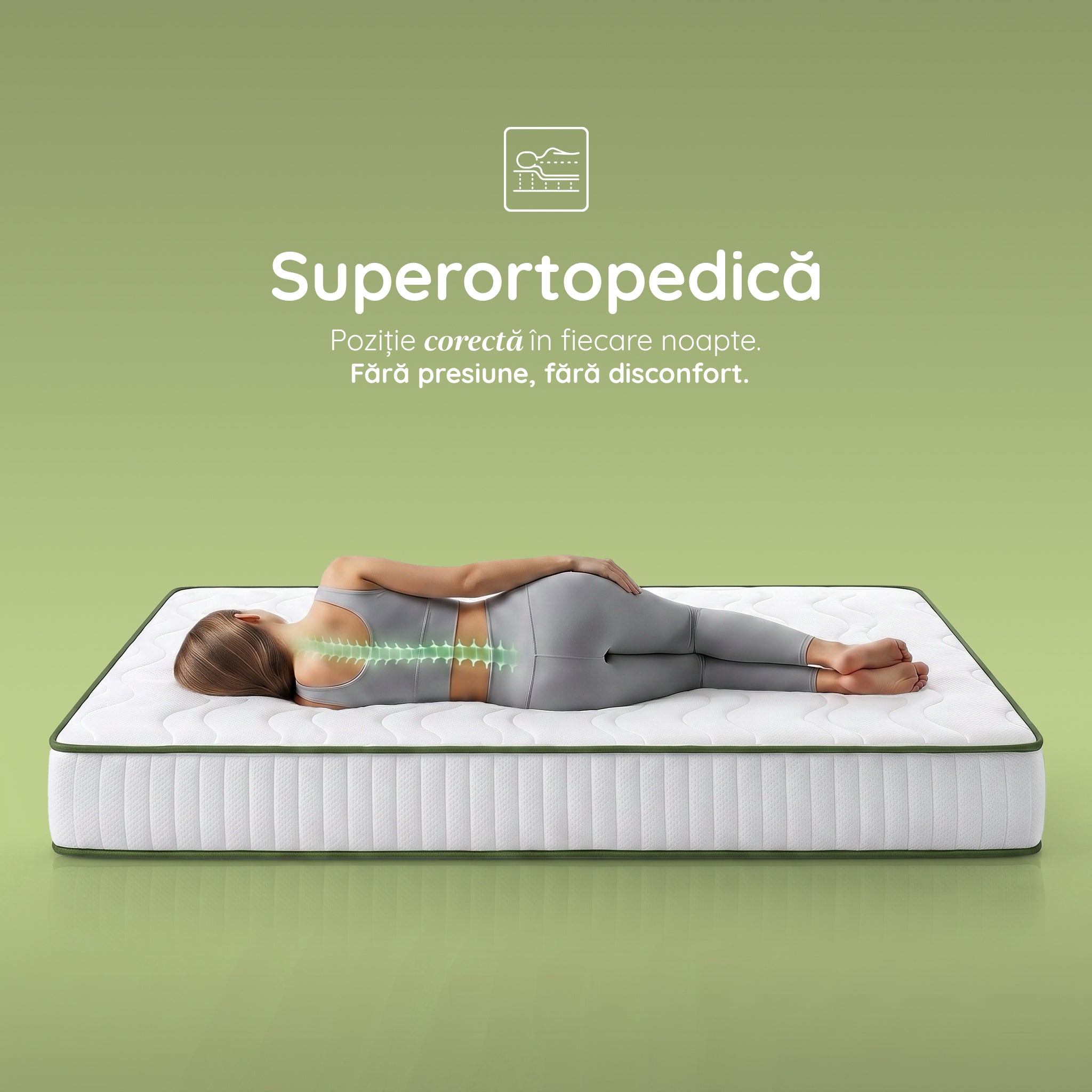 Saltea FLEX SAPPHIRE BIO MEMORY 14+5, spumă poliuretanică elastică, spumă cu memorie, husă cu efect antialergic, superortopedică, Grosime 21 cm - Prestige Home