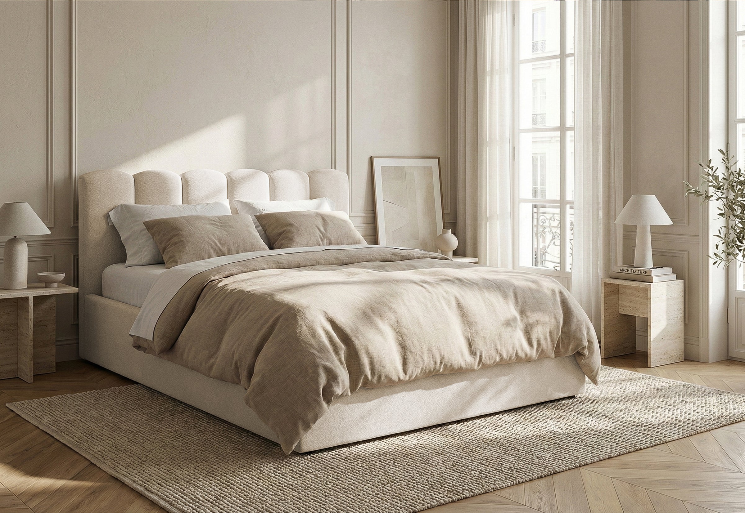 Pat Tapițat PRINCESS, cu somieră rabatabilă și ladă de depozitare, #color_Crem-Mystery