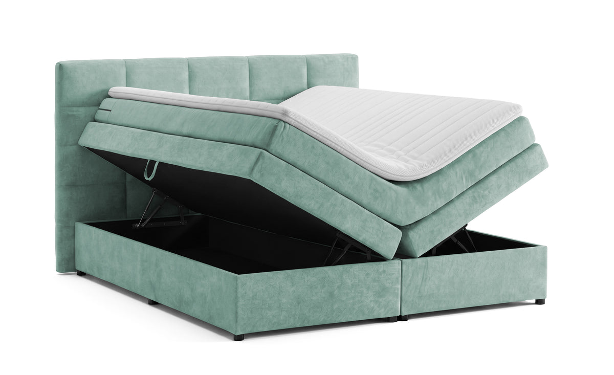 Pat Boxspring Gibson, cu lada de depozitare, Menta, Prestigehome.ro, Prestige, #Color_Menta-Enjoy