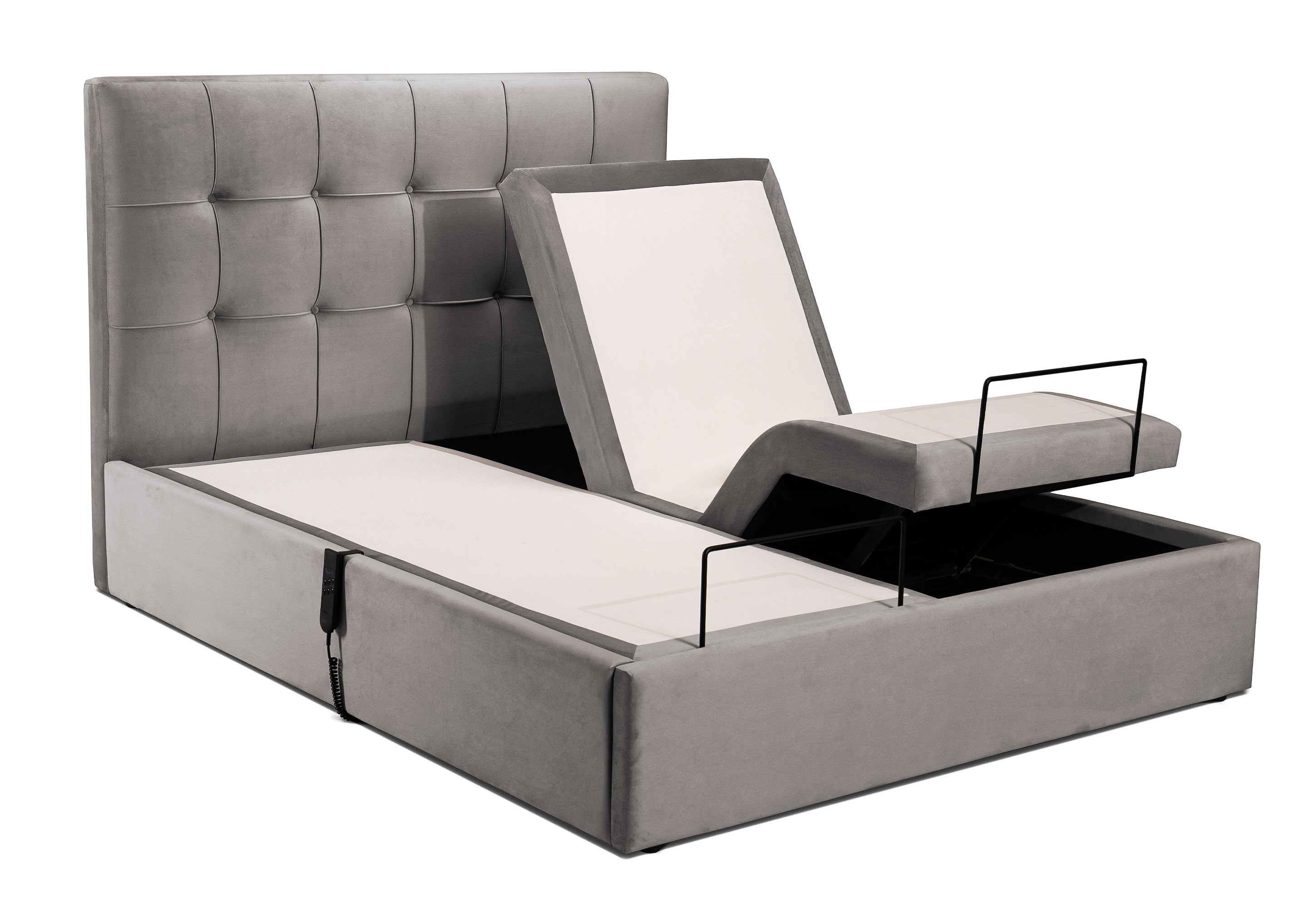 Pat reglabil electric, tapițat, Electra, 160x200, gri deschis - Outlet