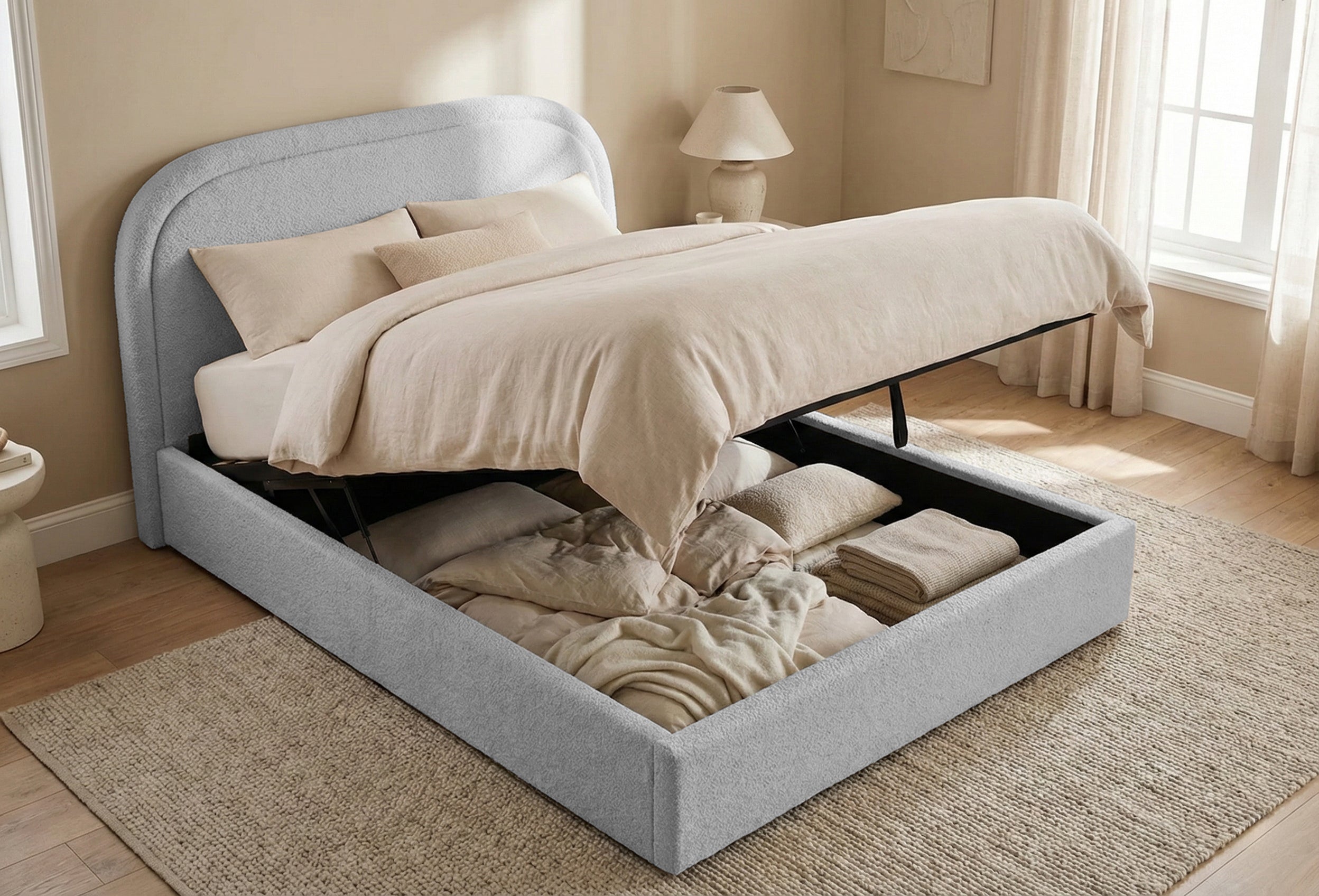 Pat Tapițat Cloud, cu somieră rabatabilă și ladă de depozitare, #color_Anthology-Gri