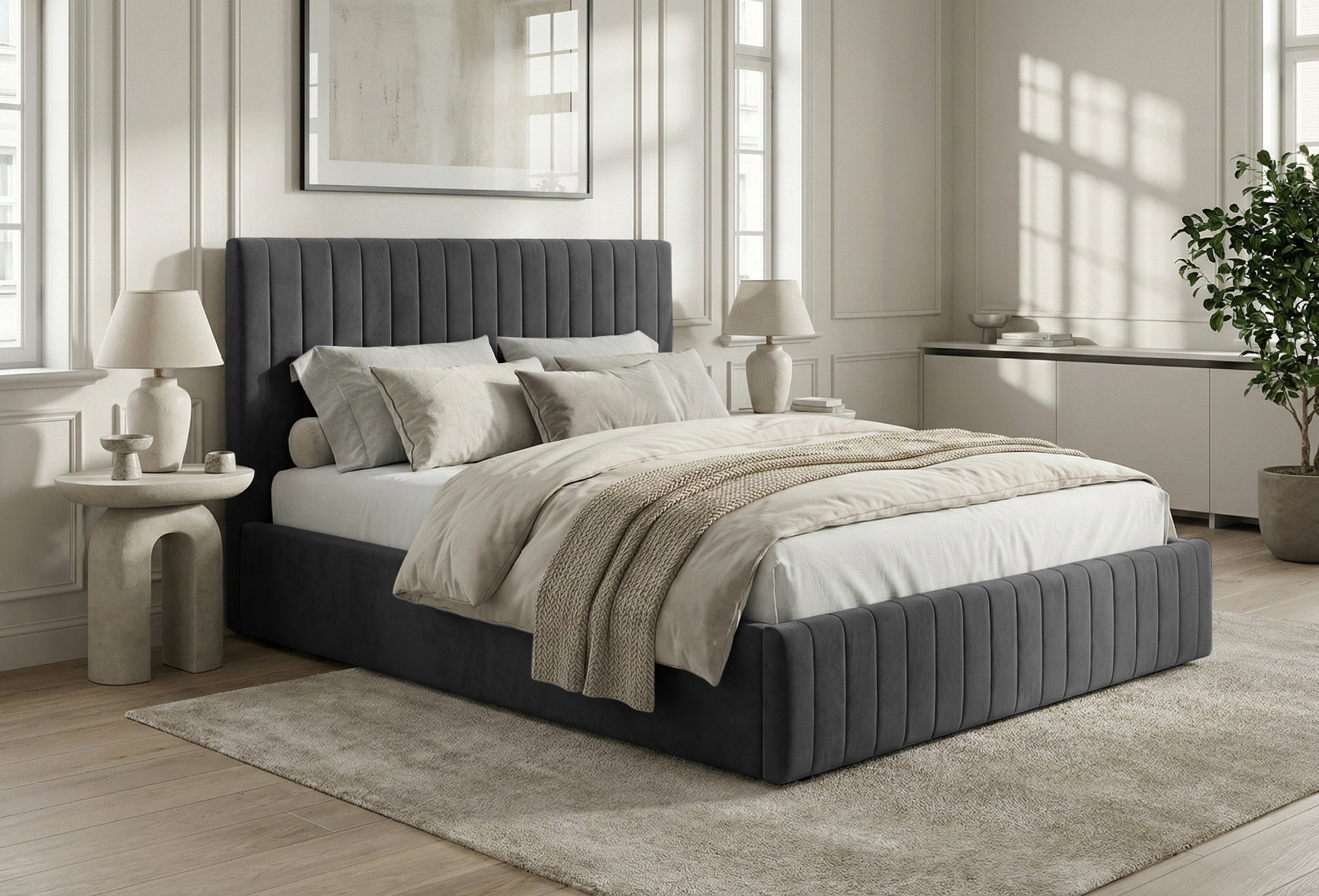 Pat Tapițat Sara, cu somieră rabatabilă și ladă depozitare #color_Gri-Velluto