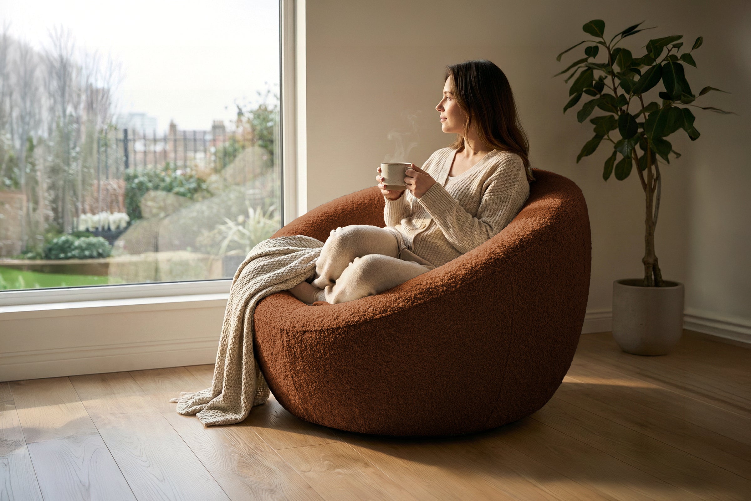 Fotoliu NIDO, suport lombar, 70x70x90 cm, #color_Caramiziu-Anthology