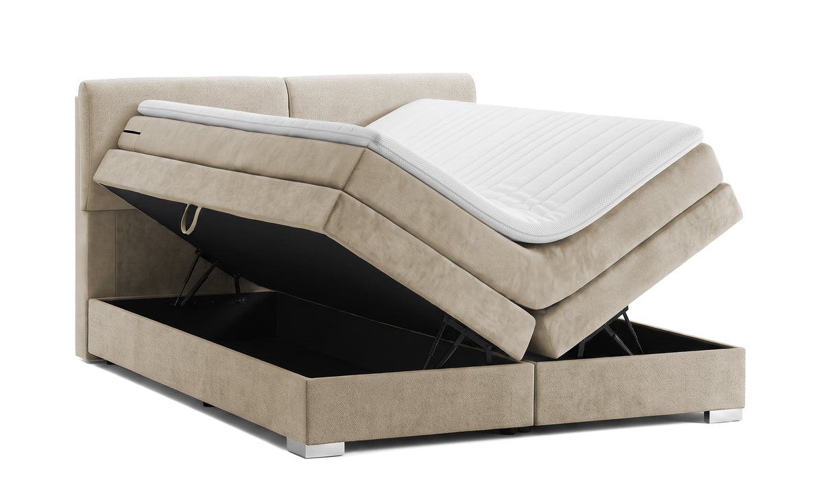 Pat Tapitat Charlotte, cu lada de depozitare, Gri, Prestigehome.ro, Prestige, #Color_bej-enjoy