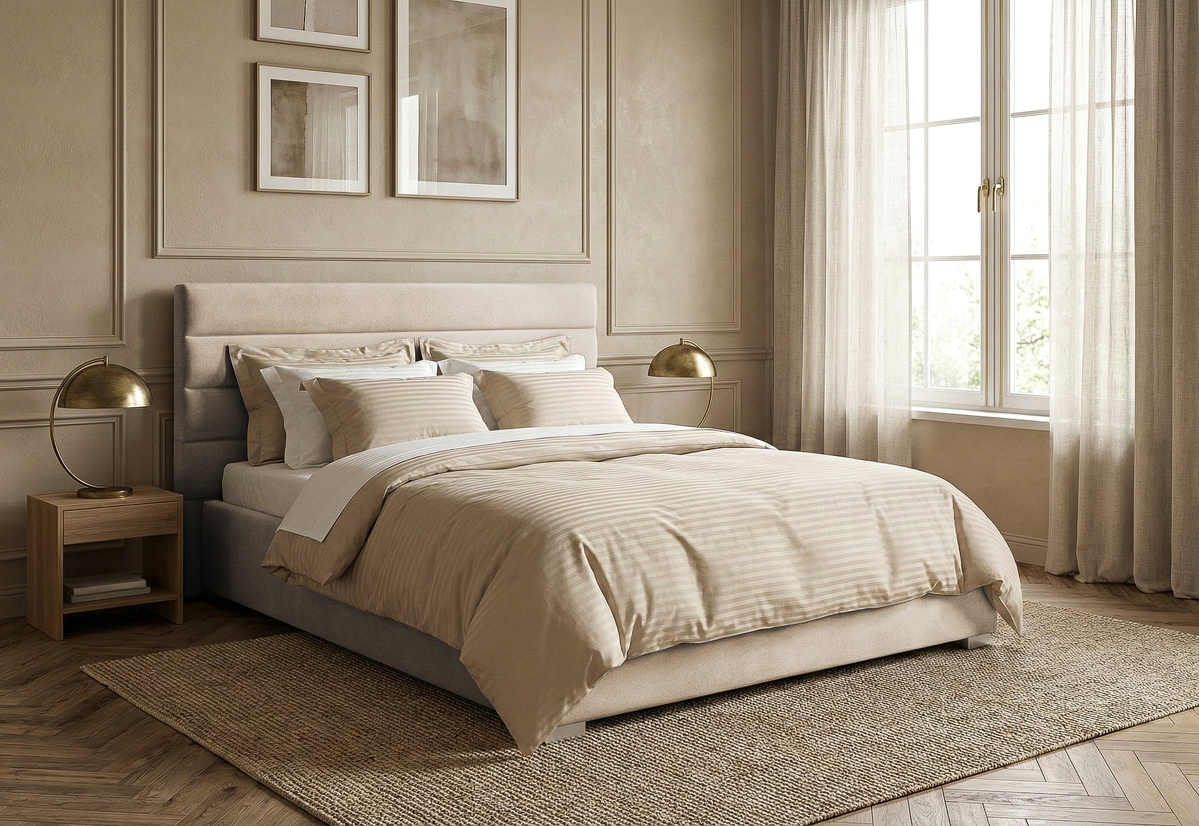 Pat Tapițat DIESIS , cu somieră rabatabilă și ladă de depozitare, #color_Crem-Mystery