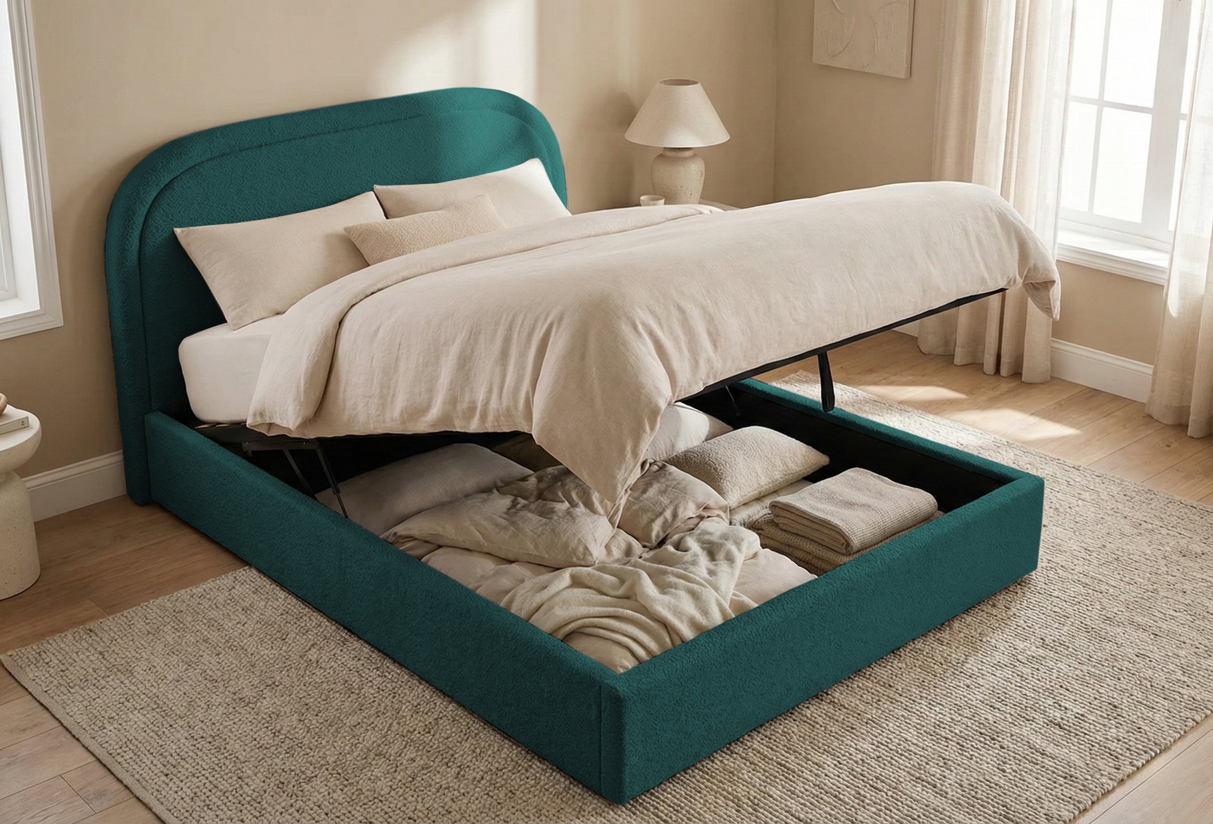 Pat Tapițat Cloud, cu somieră rabatabilă și ladă de depozitare, #color_Anthology-Turcoaz