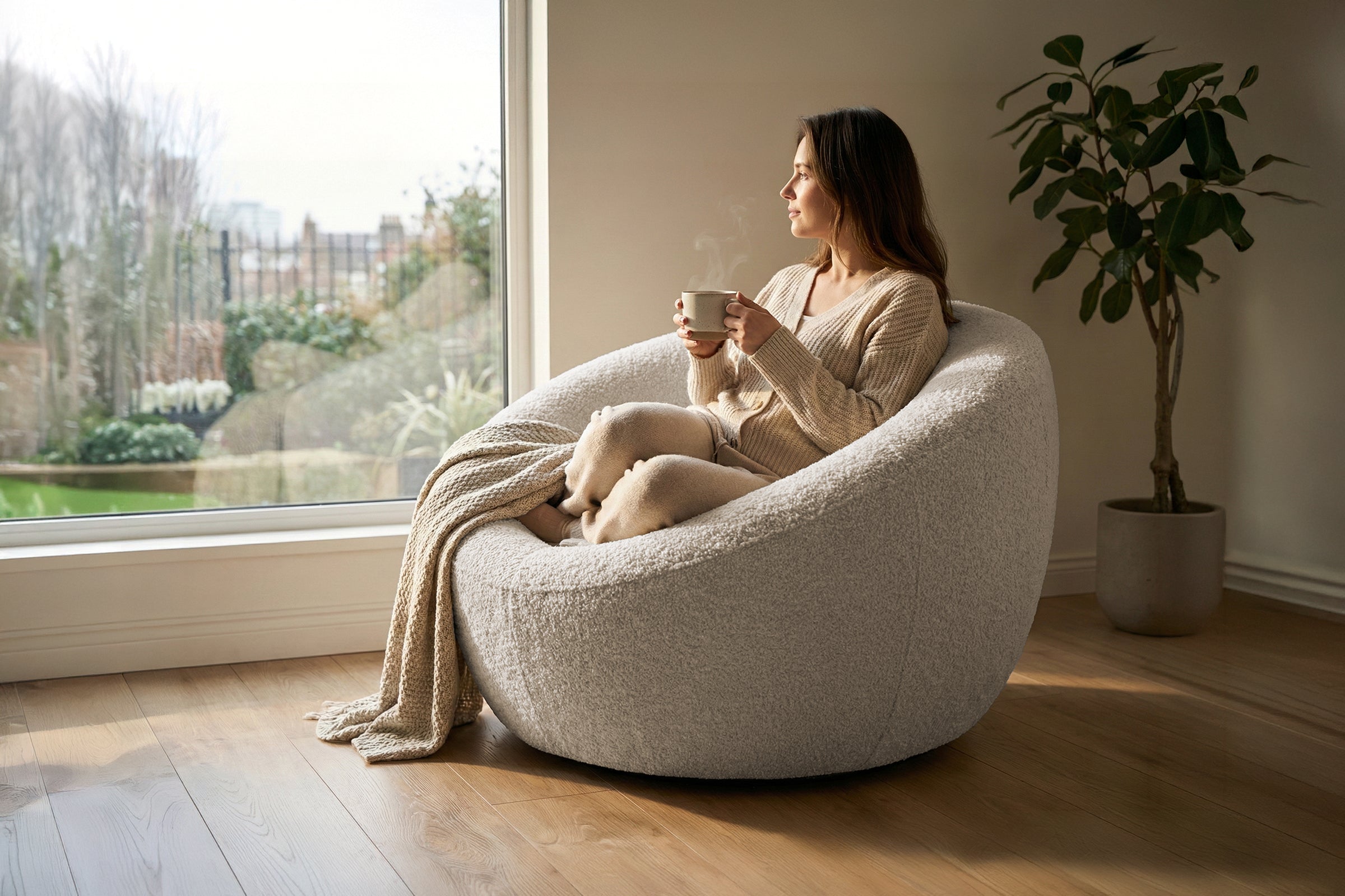 Fotoliu NIDO, suport lombar, 70x70x90 cm, #color_Crem-Anthology