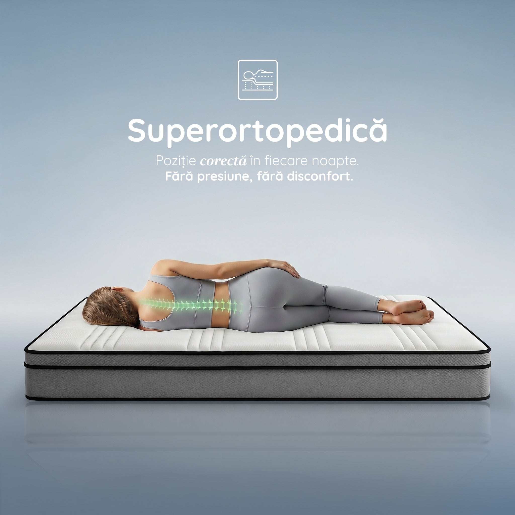 Saltea EMERALD, 18+5 Memory, spumă poliuretanică elastică, spumă cu memorie, husă cu efect antialergic, superortopedică, Grosime 24 cm - Prestige Home  
