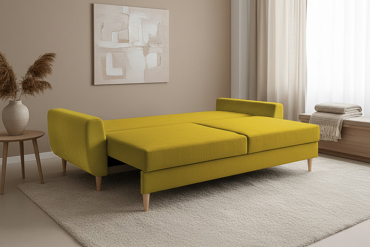 Canapea Extensibila 3 locuri HELSINKI, cu lada de depozitare, 225x100x90 cm, Galben - Prestigehome.ro - Canapea 3 Locuri - Prestige - #color_galben-enjoy