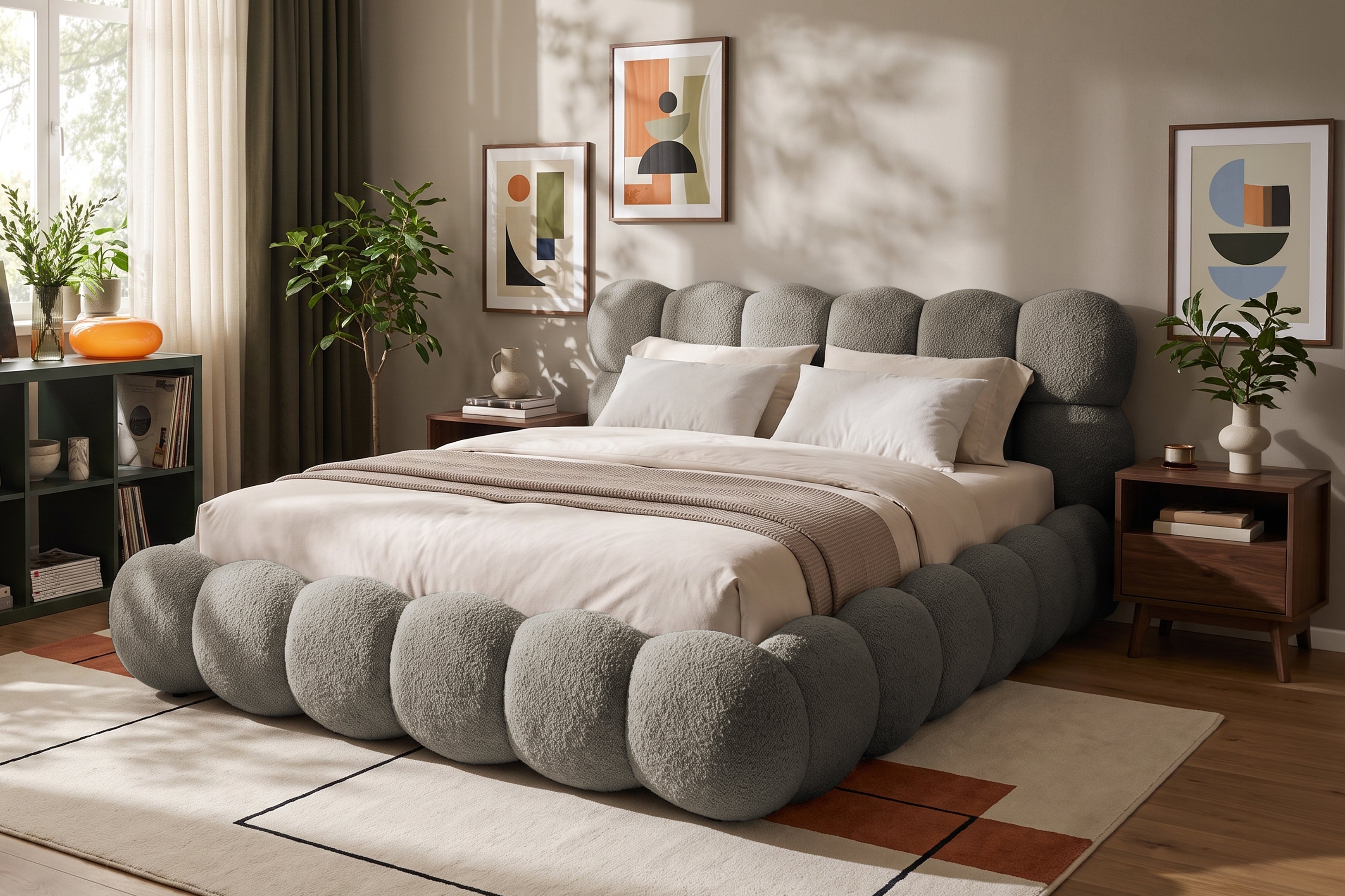 Pat Tapițat BUMBLE, cu somieră rabatabilă și ladă de depozitare, #Color_Taupe-Anthology