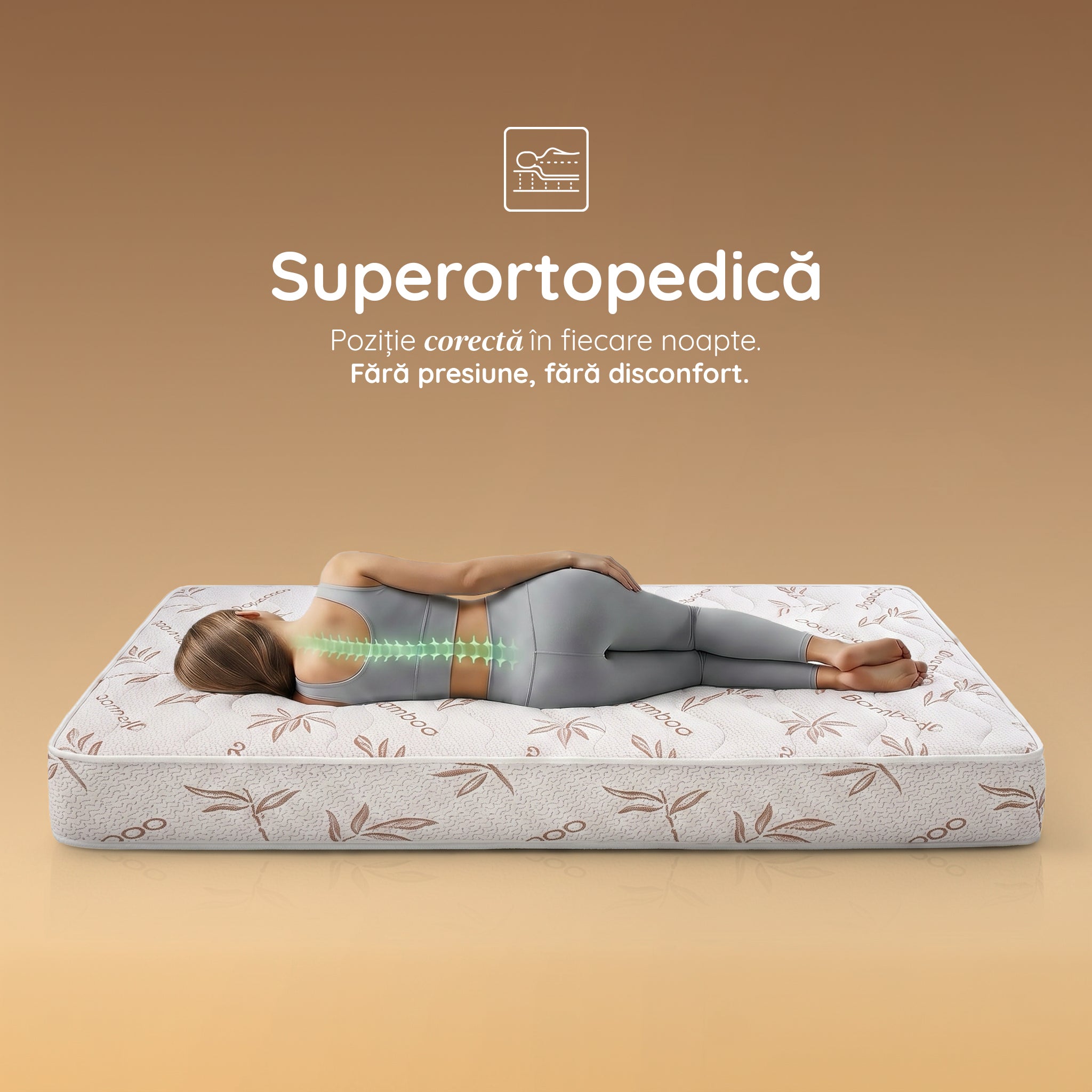 Saltea BAMBOO CONFORT, spumă poliuretanică, reversibilă, hipoalergenică, super ortopedică, Grosime 19 cm  - Prestige Home