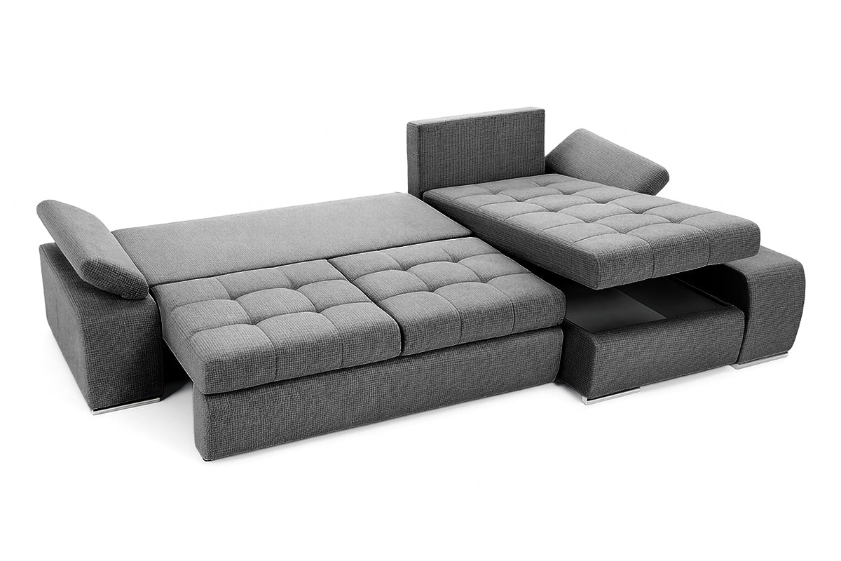 Colțar Extensibil VENETIA, cu ladă de depozitare, variante stânga/dreapta 290x170x80 cm, #color_Gri-Inchis-Memphis