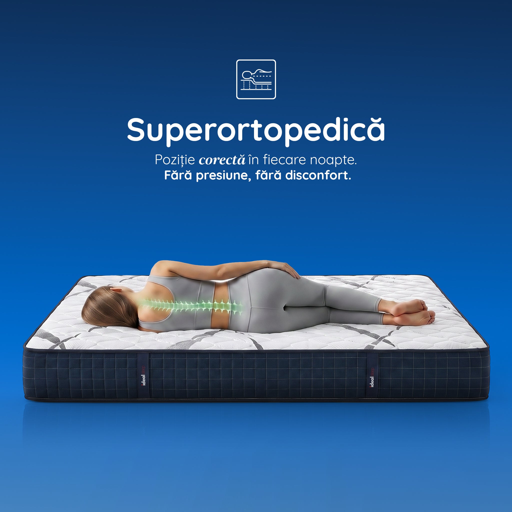 Saltea Ideal Sleep HOTEL SERIES NIGHT LUX, superortopedică, cu spumă poliuretanică și arcuri, husă cu aerisire optimă, Grosime 26 cm - Prestige Home