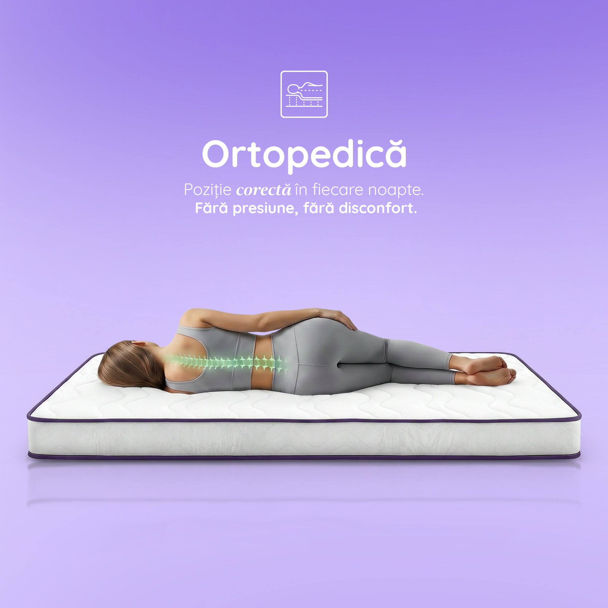Saltea BASIC ERGO PURPLE LINE, spumă poliuretanică, reversibilă, hipoalergenică, ortopedică, Grosime 12 cm - Prestige Home