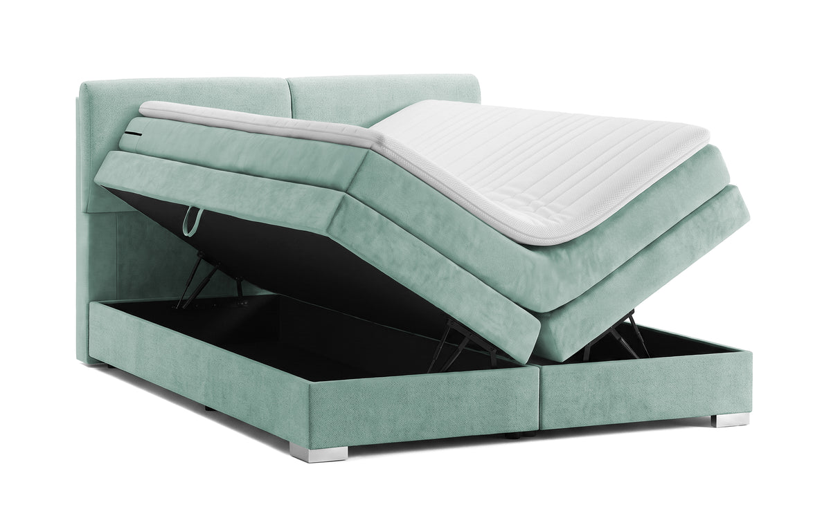 Pat Tapitat Charlotte, cu lada de depozitare, Gri, Prestigehome.ro, Prestige, #Color_menta-enjoy