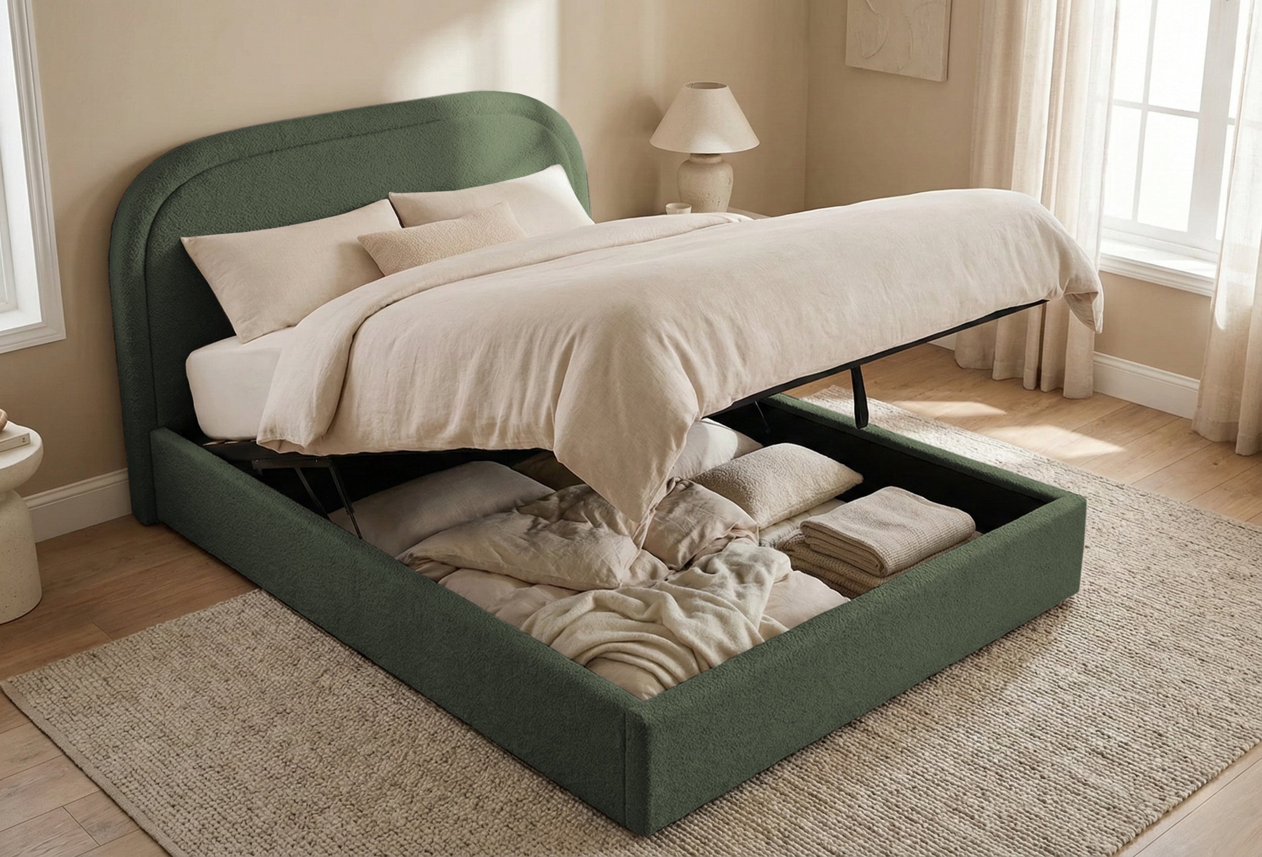 Pat Tapițat Cloud, cu somieră rabatabilă și ladă de depozitare, #color_Anthology-Verde