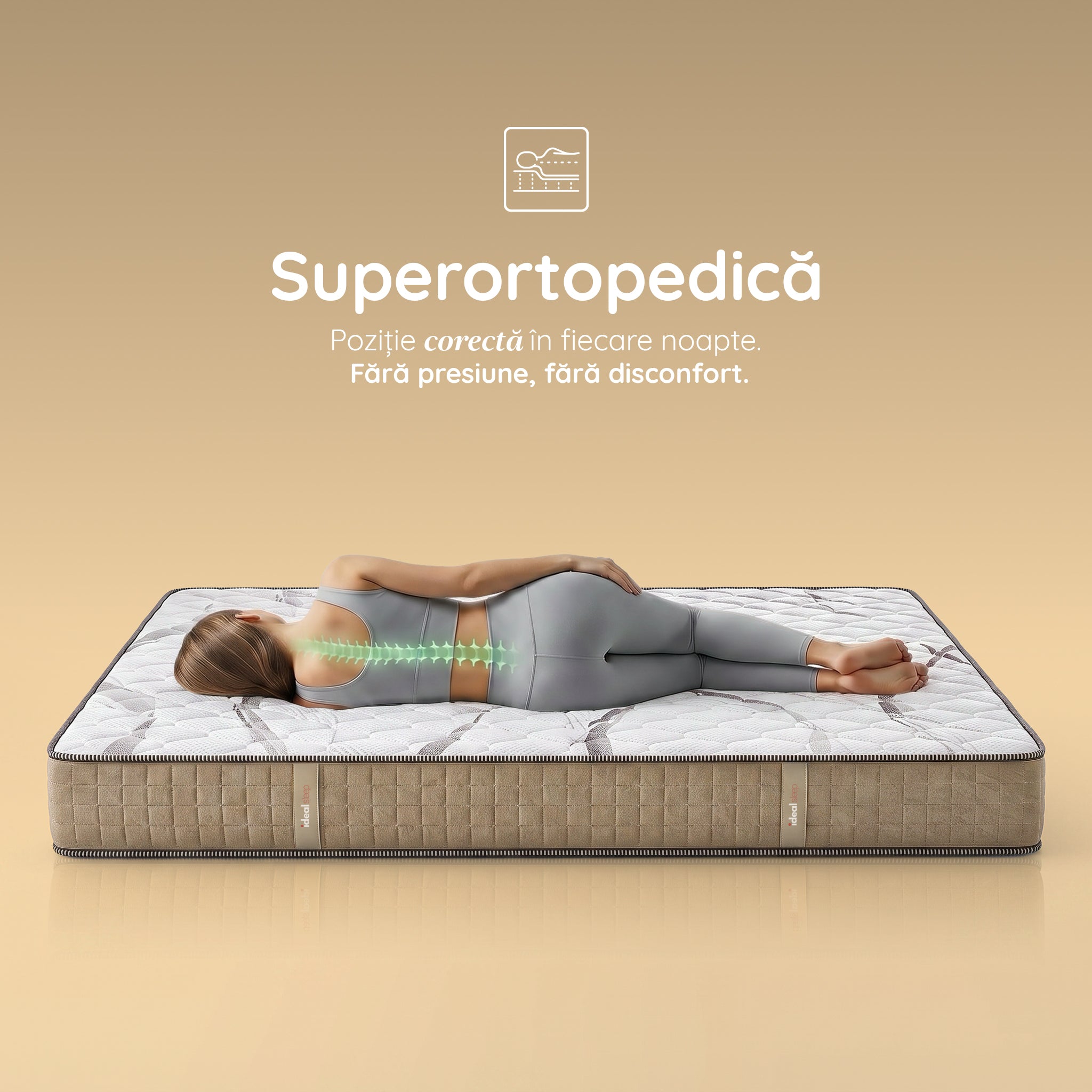 Saltea Ideal Sleep HOTEL SERIES LUX, superortopedică, cu spumă poliuretanică și arcuri, husă cu aerisire optimă, Grosime 25 cm - Prestige Home