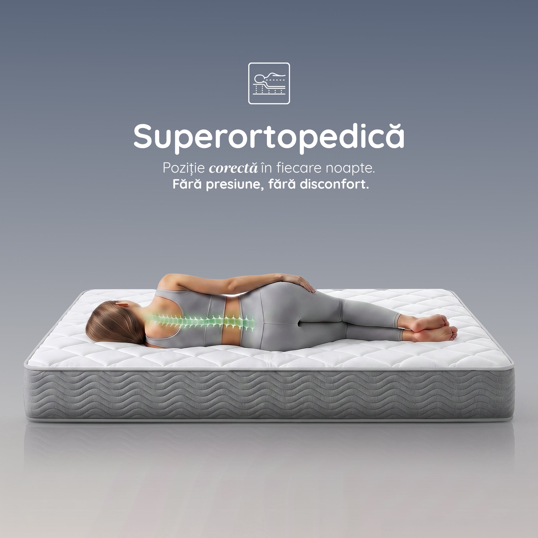  Saltea HYBRID, 7 zone de confort, Arcuri Individuale, husă antibacteriană, superortopedică, Grosime 24 cm - Prestige Home 