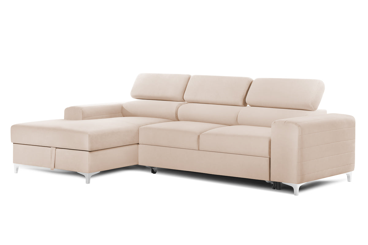 Colțar Extensibil LOFT, cu lada depozitare, tetiere reglabile, 295x170x95 cm, #color_Bej-Velluto