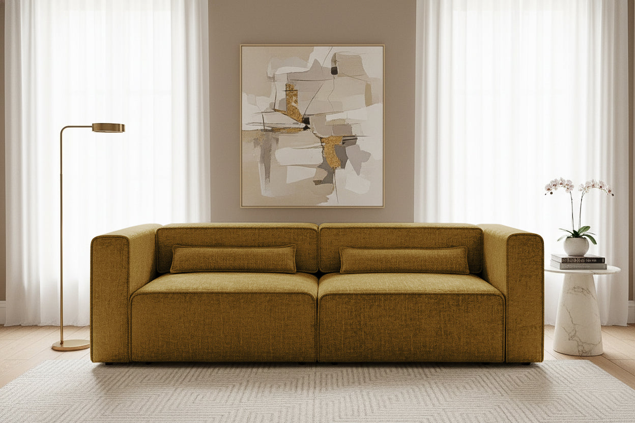 Canapea Extensibilă 3 locuri ZANETTO, cu 2 lăzi depozitare, 240x100x70 cm, #color_Galben-Onyx