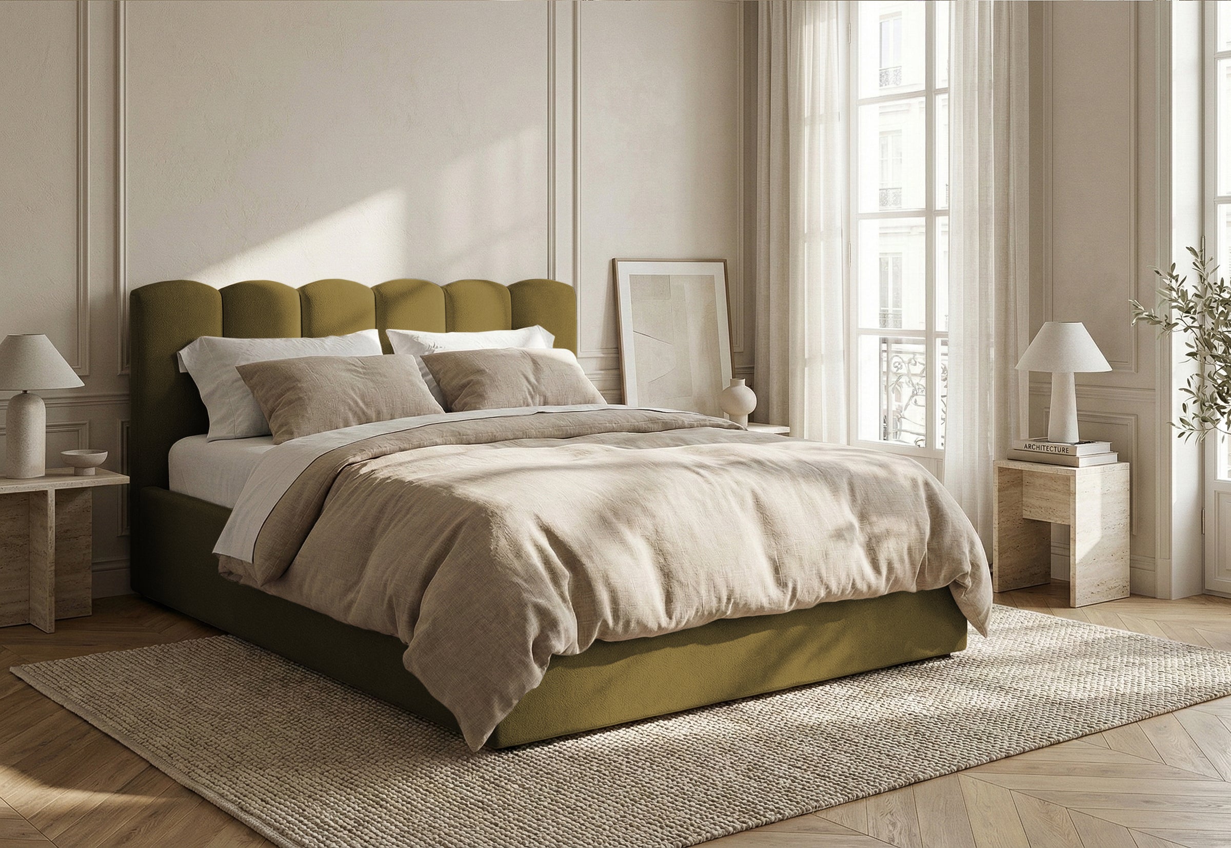 Pat Tapițat PRINCESS, cu somieră rabatabilă și ladă de depozitare, #color_Verde-Olive-Mystery