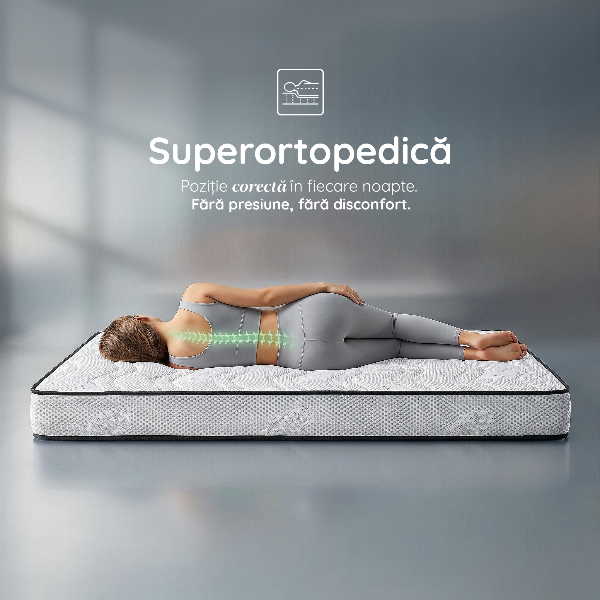 Saltea SILVER FLEX, spumă poliuretanică, reversibilă, hipoalergenică, super ortopedică, Grosime 19 cm  - Prestige Home