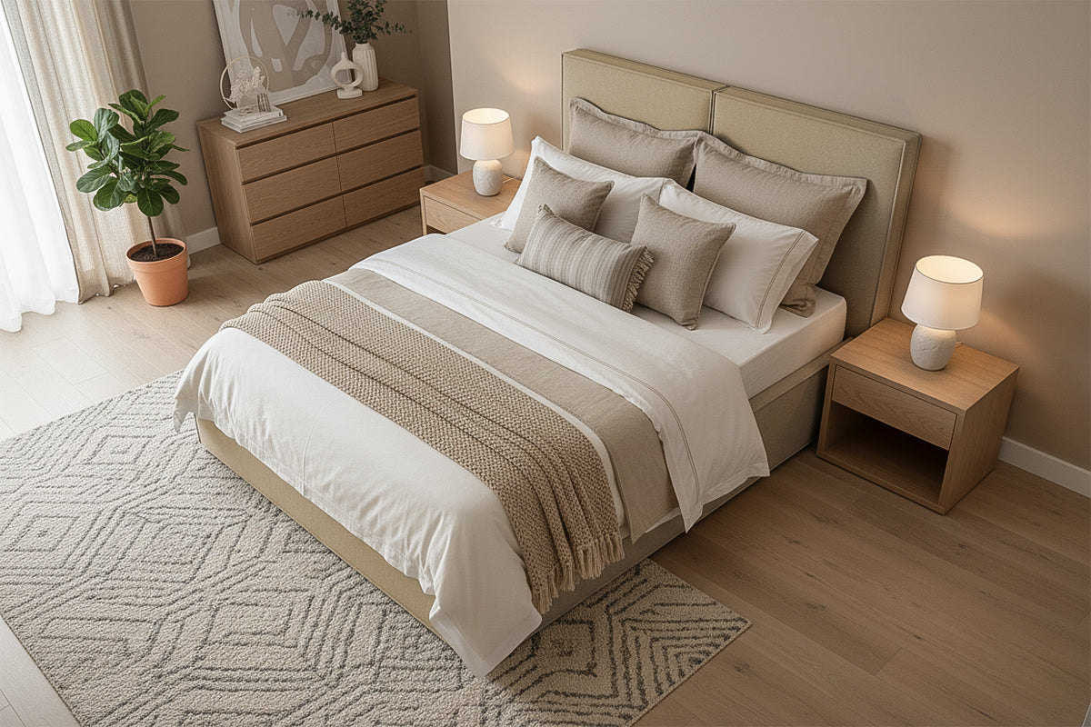 Pat Tapițat Monalisa, cu somieră rabatabilă și ladă depozitare #color_Bej-Loft