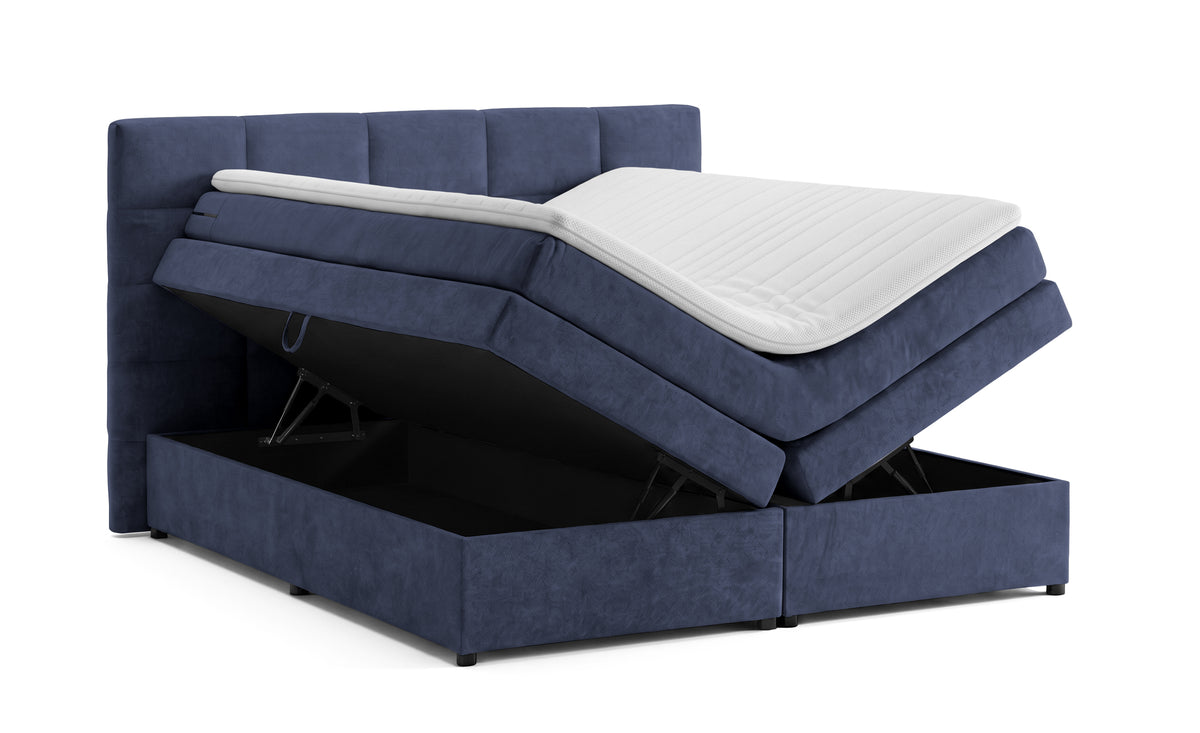 Pat Boxspring Gibson, cu lada de depozitare, Albastru Inchis, Prestigehome.ro, Prestige, #Color_Albastru-Inchis-Enjoy
