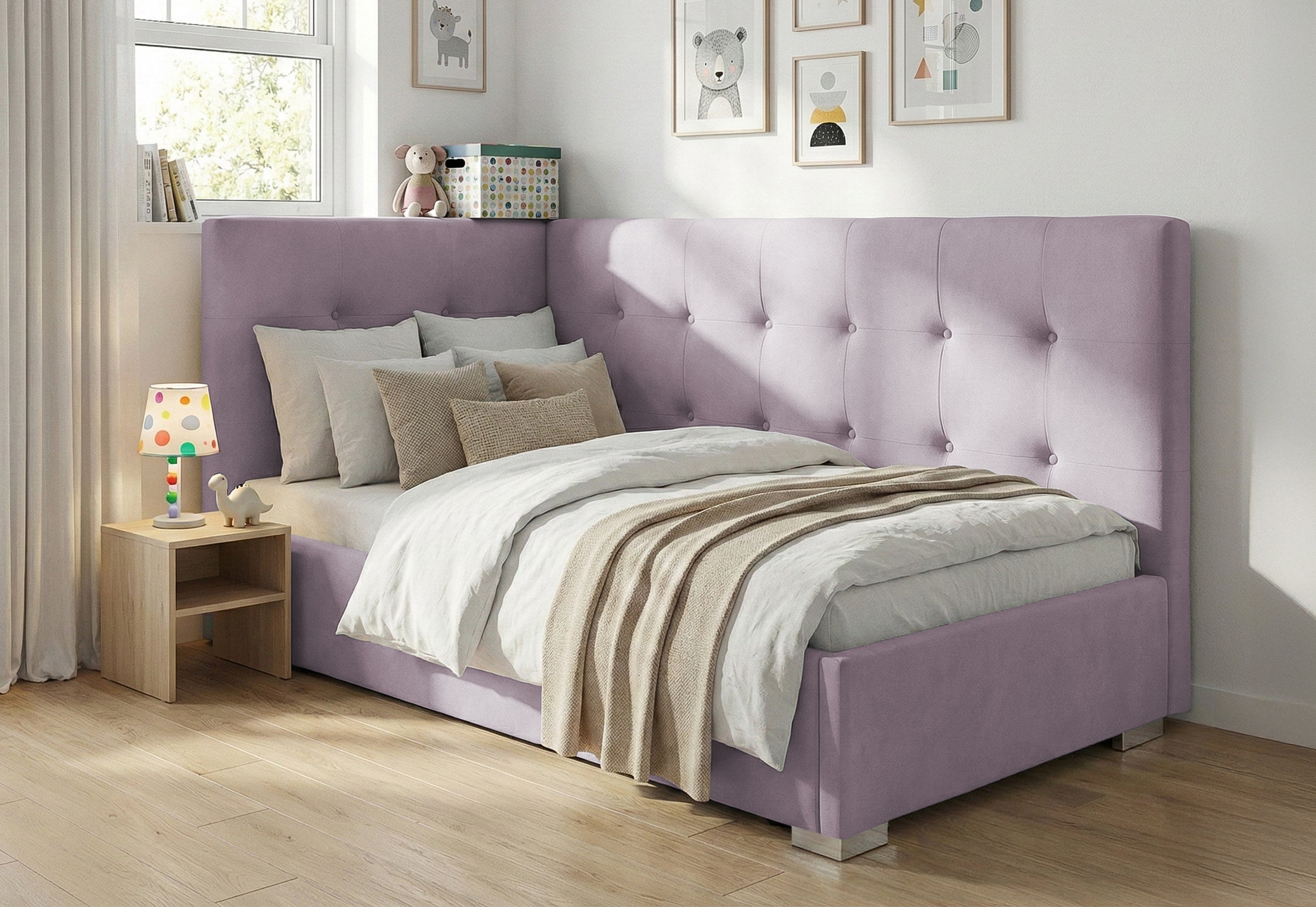 Pat Tapițat Lille de colț, cu somieră rabatabilă și ladă depozitare, #color_Swing-Violet